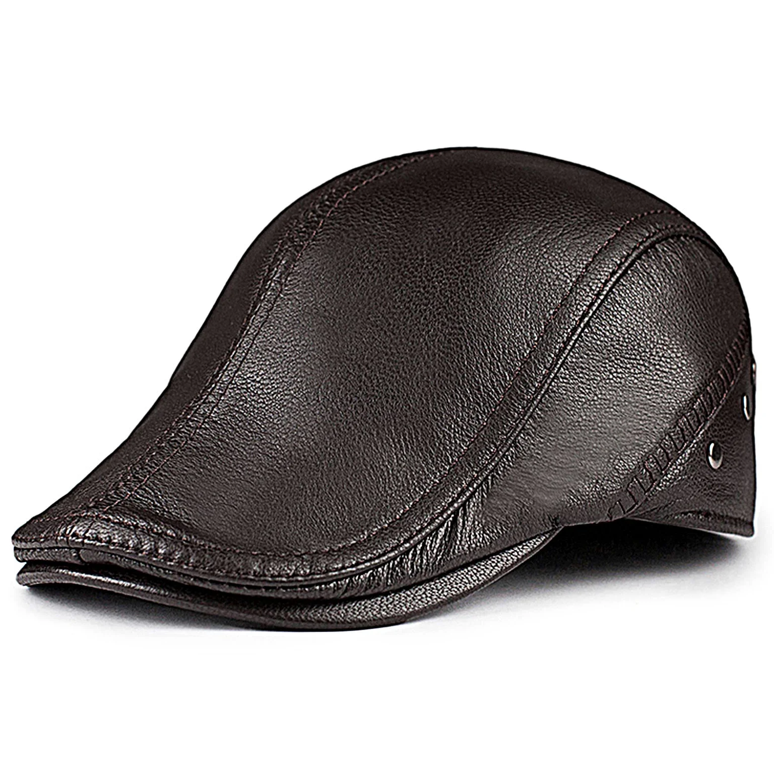 czapki męskie, czapka zimowa męska, czapka skórzana Ivy Gatsby czapka gazeciarz czapka, czapki kierowcy dla mężczyzn czapka termiczna z kaczym dziobem,Dark brown,L(55 56cm)