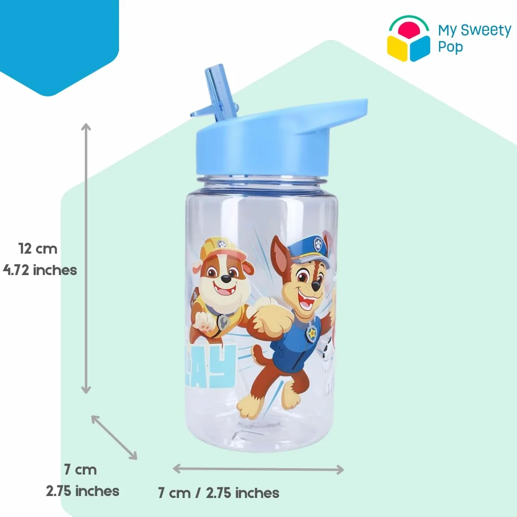 Butelka do picia dla chłopców, Psi Patrol, przezroczysta, z tworzywa sztucznego, dla dzieci, przedszkola, szkoły, na urlop, posiłek, 12 cm, 450 ml, nawilżająca, pomysł na prezent