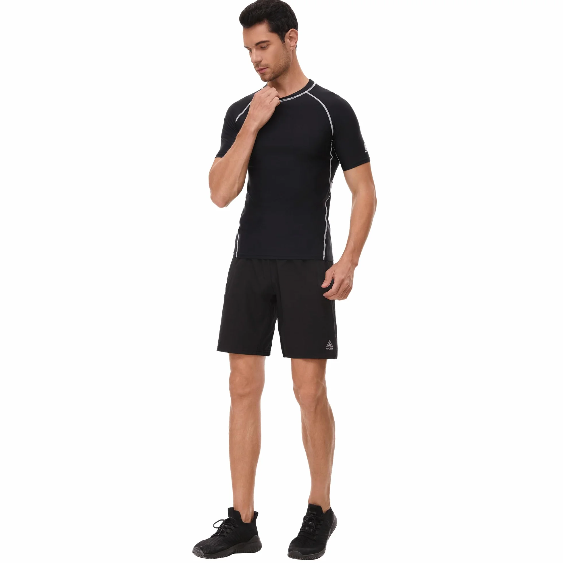 AMZSPORT Męska koszulka Rash Guard, ochrona UV UPF 50+, koszulka z krótkim rękawem, szybkoschnąca kamizelka chroniąca przed słońcem do pływania, surfowania, wędkowania, biegania