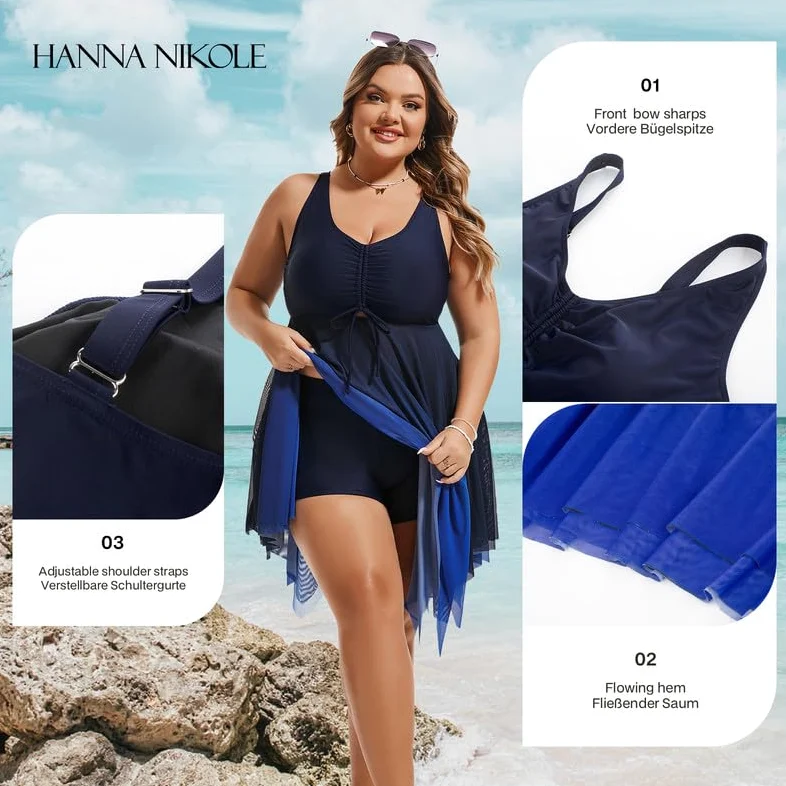 Hanna Nikole Damski zestaw tankini plus size kwiatowy nadruk strój kąpielowy kontrola brzucha dwuczęściowy strój kąpielowy z szortami