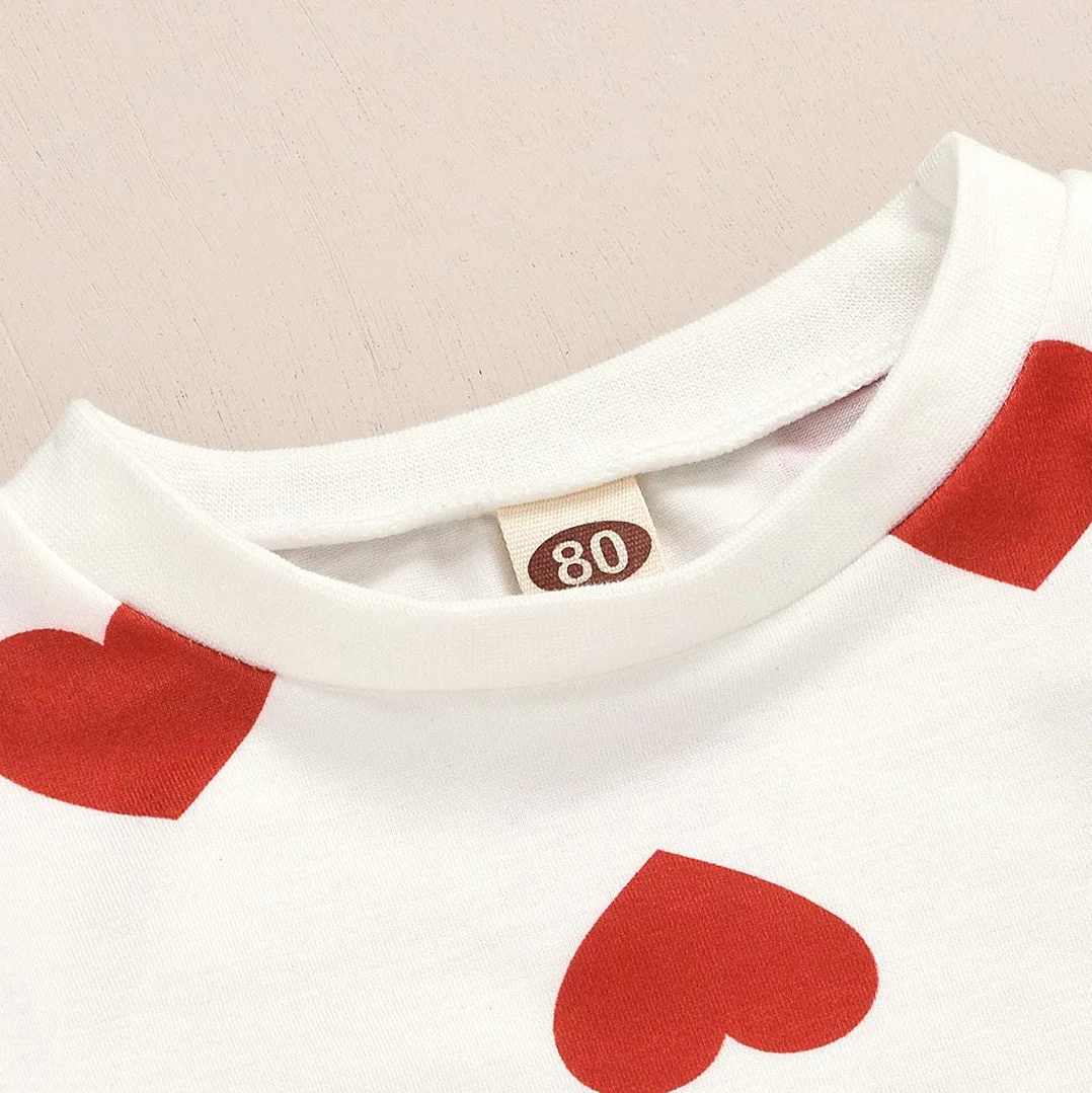 Niemowlę maluch dziewczynek walentynki stroje z długim rękawem sweter z nadrukiem serca bluza koszulka topy + spódnica mini 2 szt. zestaw ubrań wiosenno-jesiennych