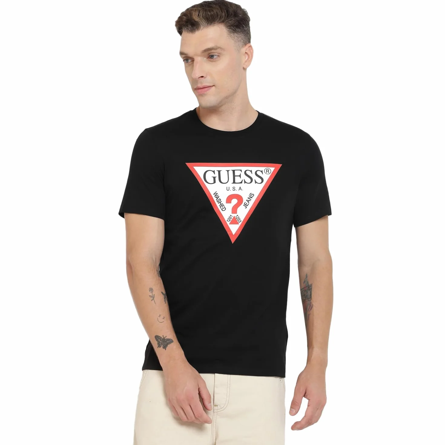 Guess T-shirt uomo logo triangolo grigio ES24GU23