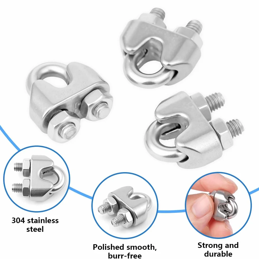 Flintronic Zacisk do liny drucianej 4 mm, 24 sztuki M4 U zaciski linowe, 4 mm 304 zaciski pałąkowe ze stali nierdzewnej, łącznik do liny stalowej, linka druciana, linka leśna, markiza