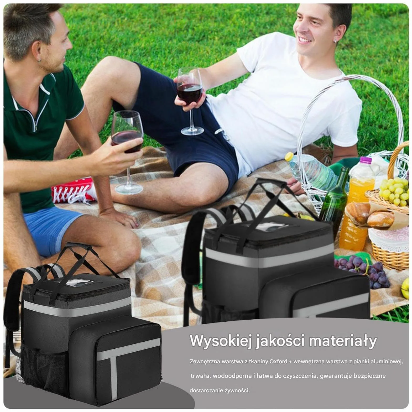 Food Delivery Backpack, Large Insulated Thermal Bag with Compartments, Heavy-Duty Reusable Grocery & Lunch Backpack for Catering, Hiking, and Travel, 6.14x13.98 inches