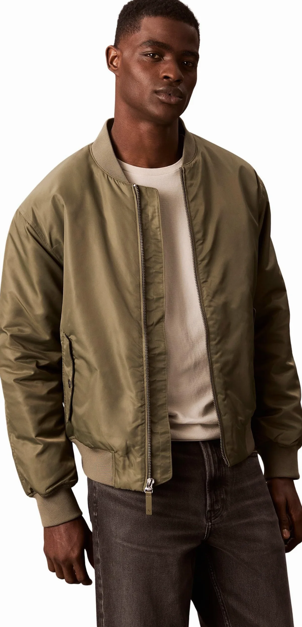 Calvin Klein Jeans Kurtka męska LS NYLON BOMBER LV04RC526G, beżowa (Dusty Olive), L, Beżowy (Dusty Olive), L