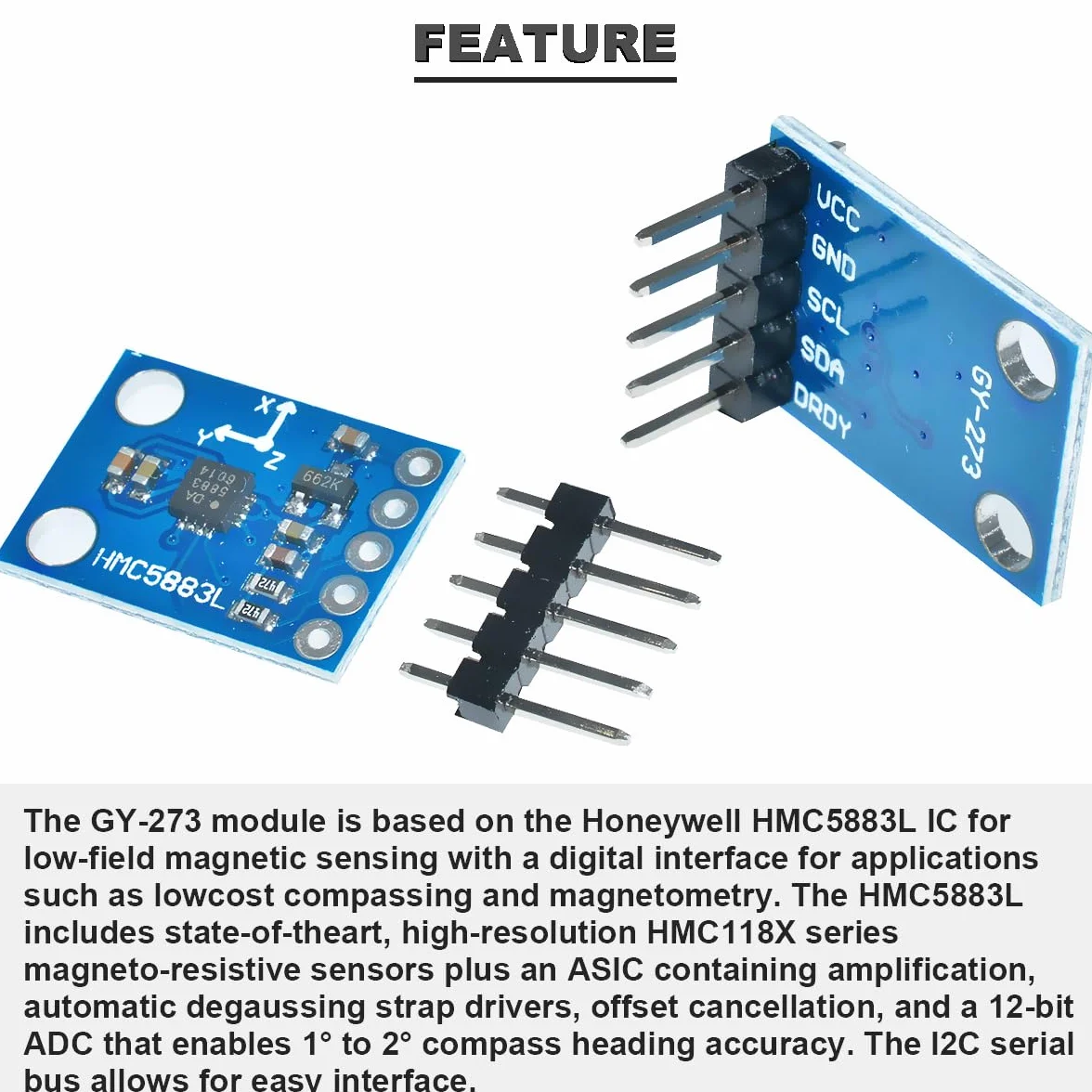 Triple Axis Compass Magnetometr czujnik GY-273 QMC5883L HMC5883L trójosiowy kompas-magnetometr moduł czujnika 3 V-5 V z kablem Dupon do Arduino, 3 sztuki w opakowaniu