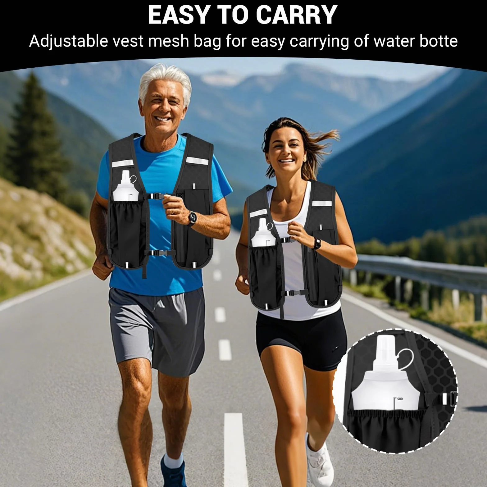 Kamizelka do Biegania dla Kobiet i Mężczyzn z 500ml Miękką Butelką, Kamizelka Hydration z Regulacją na Klatce, Ultralekka & Oddychająca, Odblaskowa do Biegania Kolarstwa Maratonów Biegów