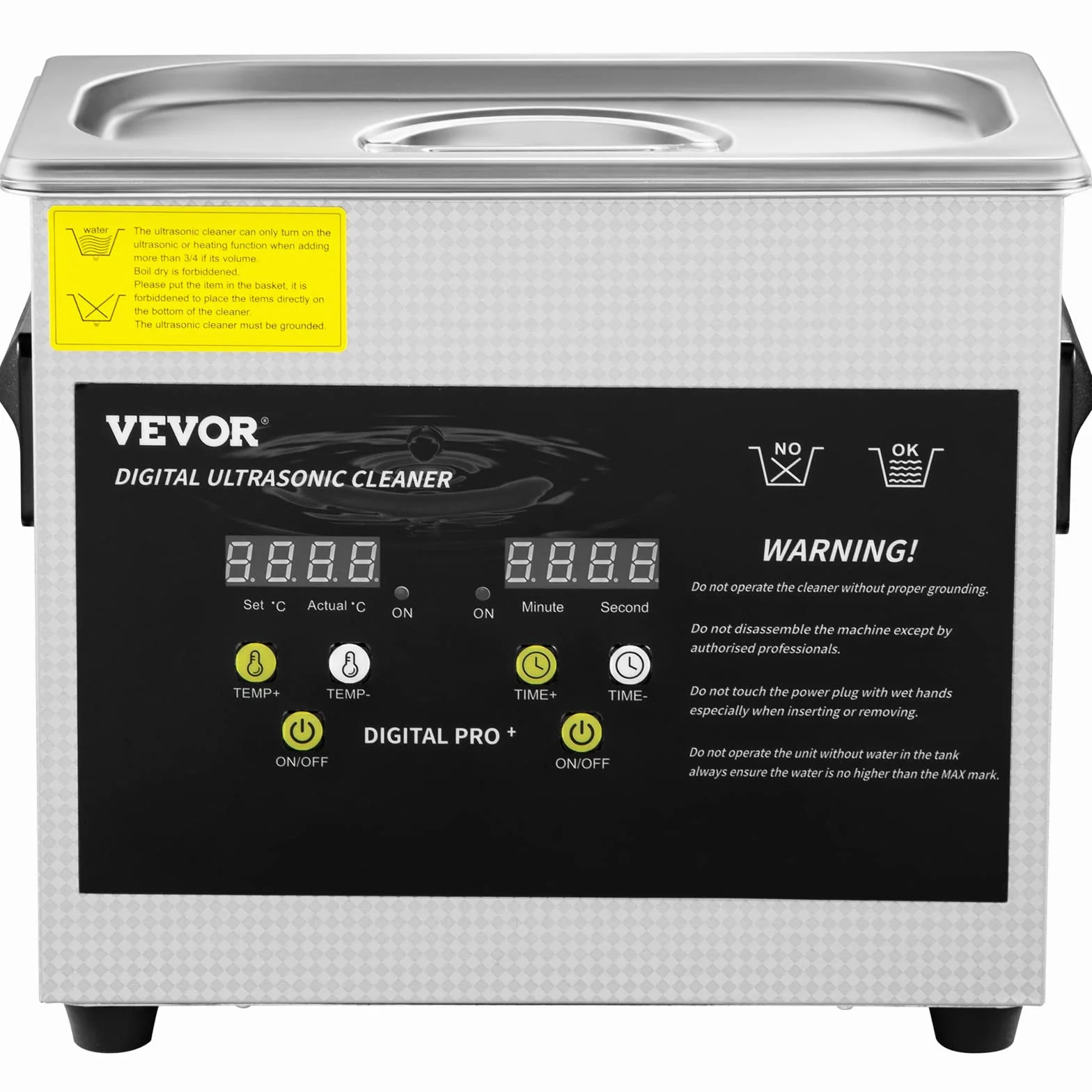 VEVOR Cyfrowa myjka ultradźwiękowa 3L 200W 120W stal nierdzewna z ogrzewaniem i timerem