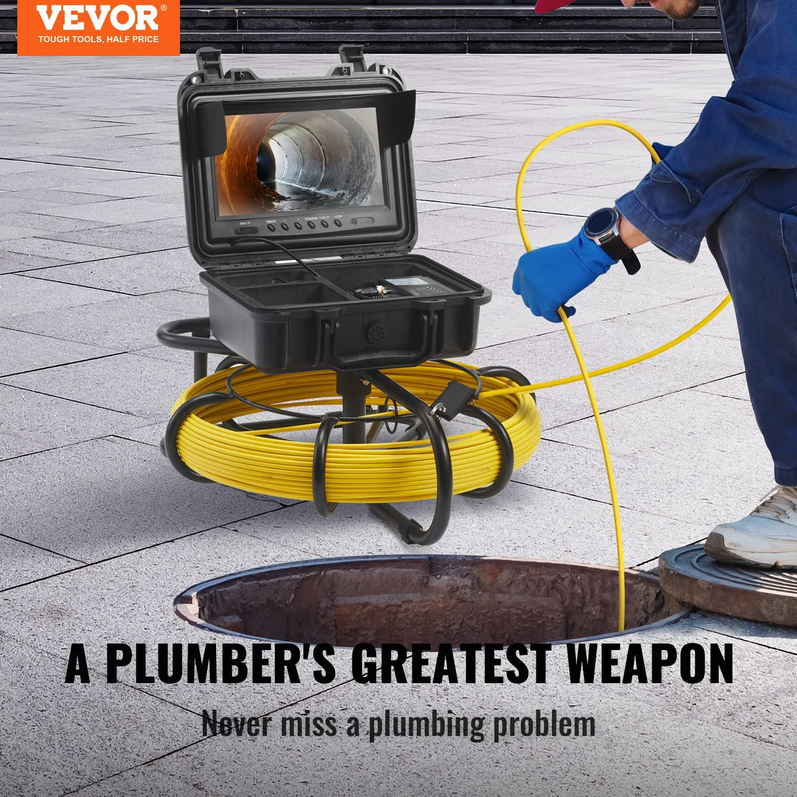 VEVOR Inspection Camera Rura 50 m Endoskopowa Kamera odpływowa 9'' z wodoodpornym rejestratorem DVR IP68 12 diod LED regulowana, karta SD 16 GB do rury kanalizacyjnej domu hydrauliki spustowej