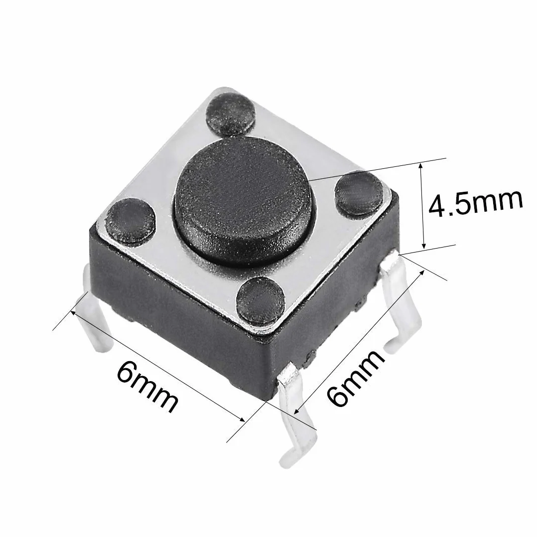 100 sztuk taktowy przełącznik przyciskowy 6 x 6 x 4,5 mm 4-pinowy mikropanel DIP PCB chwilowy dotykowy taktowy przełącznik przyciskowy