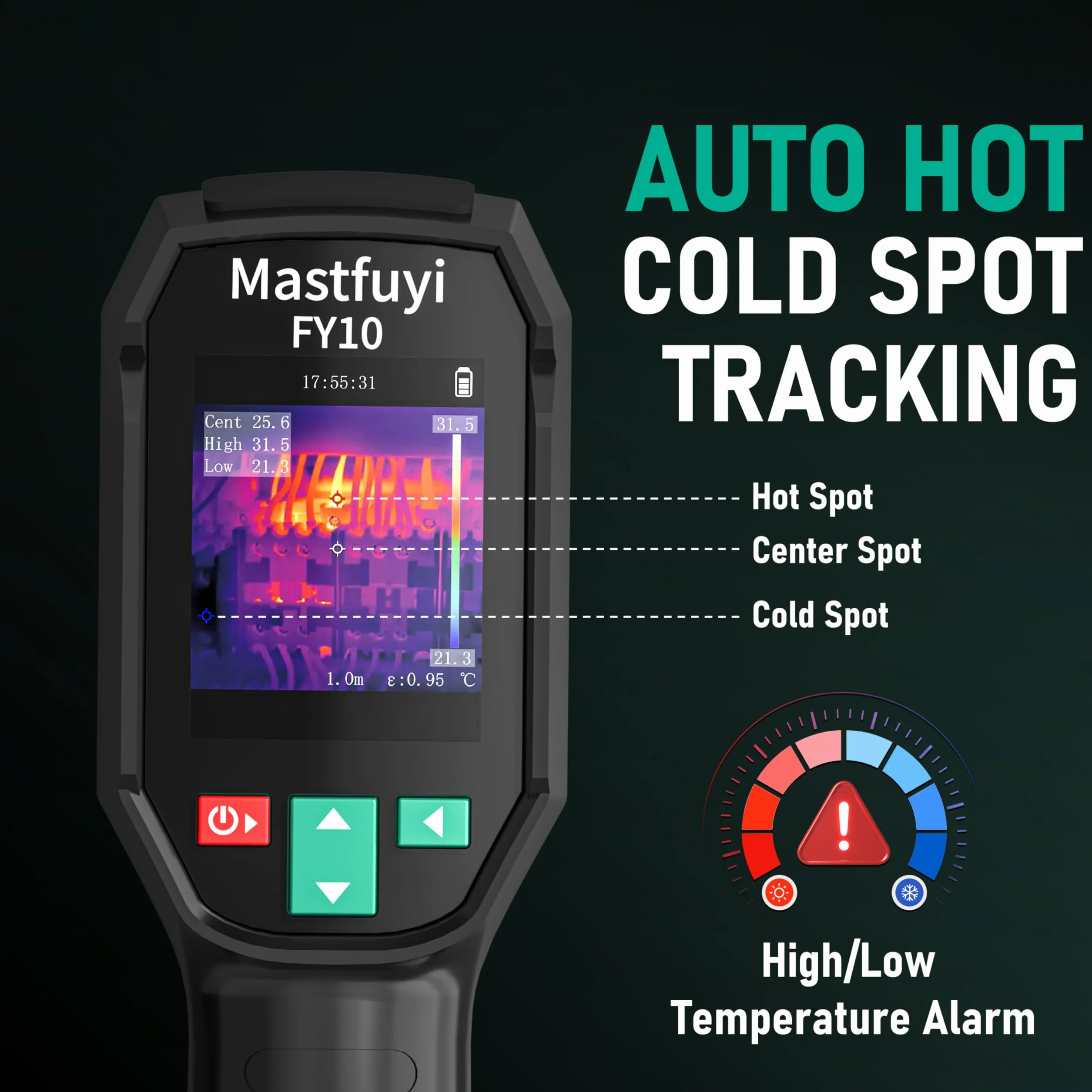 Termowizyjna kamera termowizyjna, na podczerwień, -20℃~550℃, rozdzielczość 96 x 96 IR, 25 Hz, pole widzenia 50°, 2,4-calowy TFT LCD, 8-godzinny akumulator do inspekcji przemysłowych, elektryki i