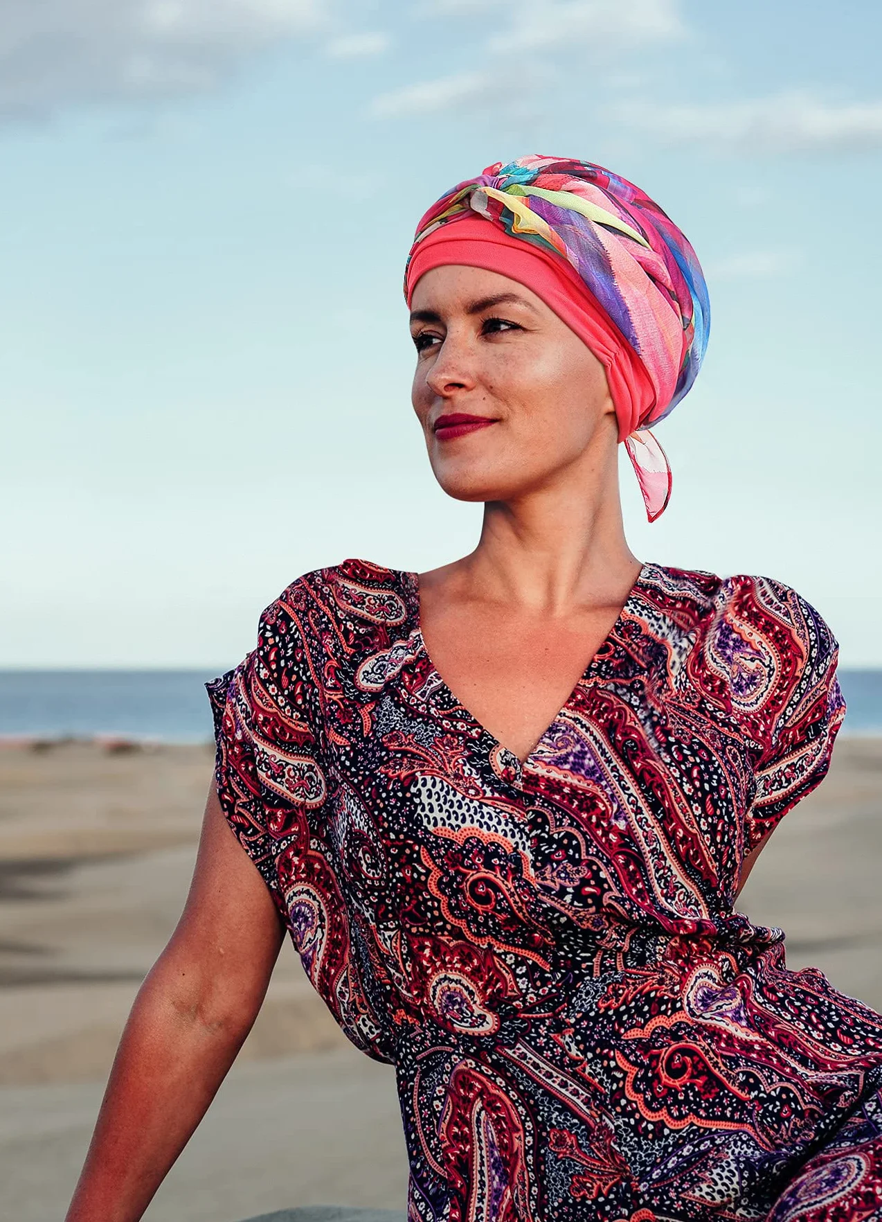 FocusCare chemo turban nakrycie głowy dla kobiet po chemioterapii, Geometryczne drapowanie