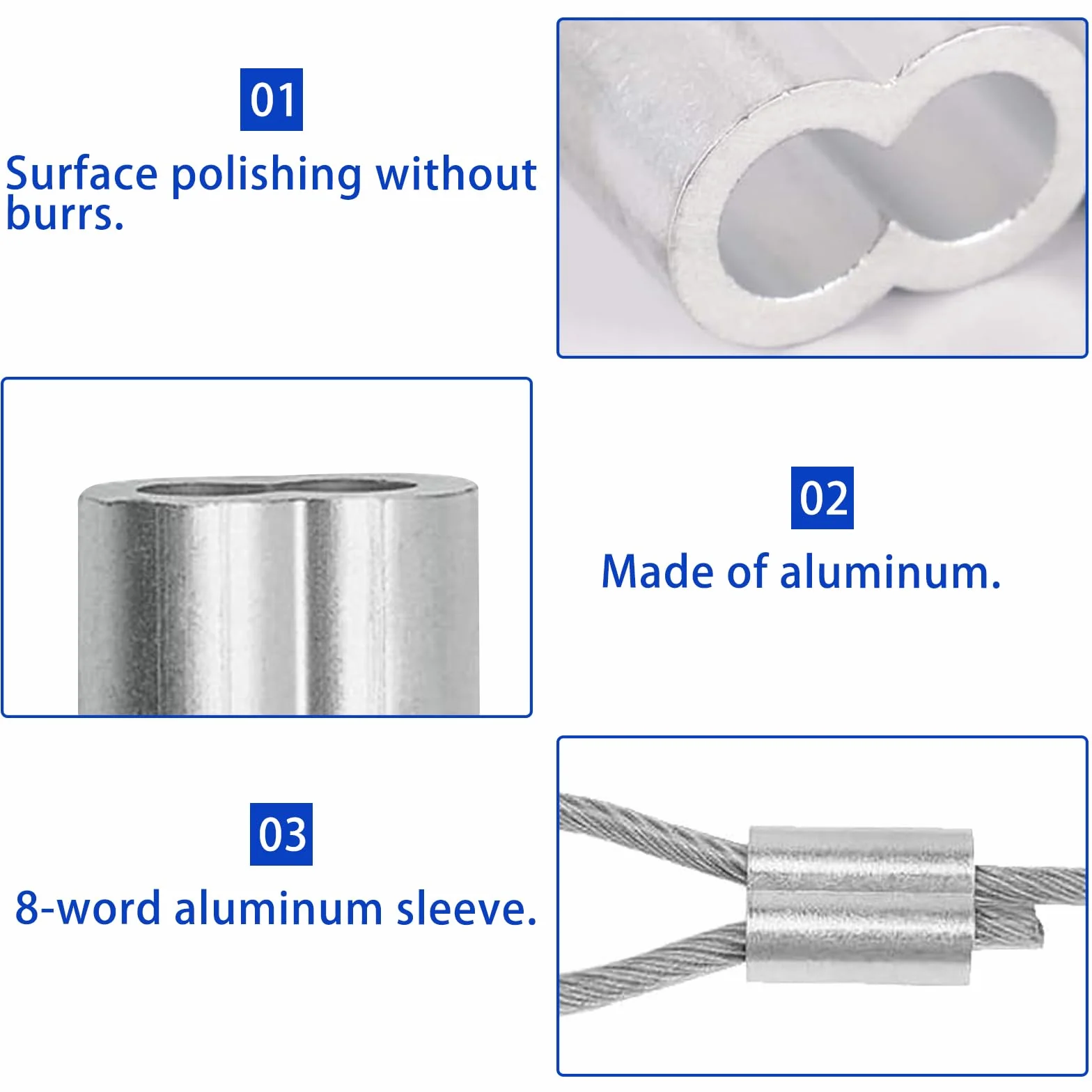 Zaciski linowe 2 mm/3 mm/4 mm, 150 sztuk tulejek aluminiowych, zacisków zaciskowych, złączki linowe, podwójne tulejki, zaciski zaciskowe do łączników linowych, linka stalowa, kabel