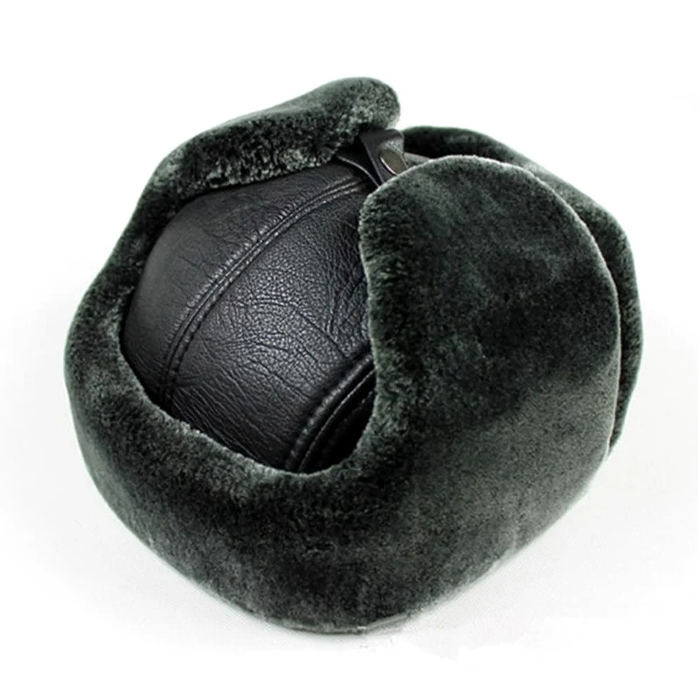 Czapka zimowa męska skórzana, ciepła czapka typu bomber z uszami, średniej wielkości aksamitne grube nauszniki, czapka narciarska (D 7),D-7 (D 7)