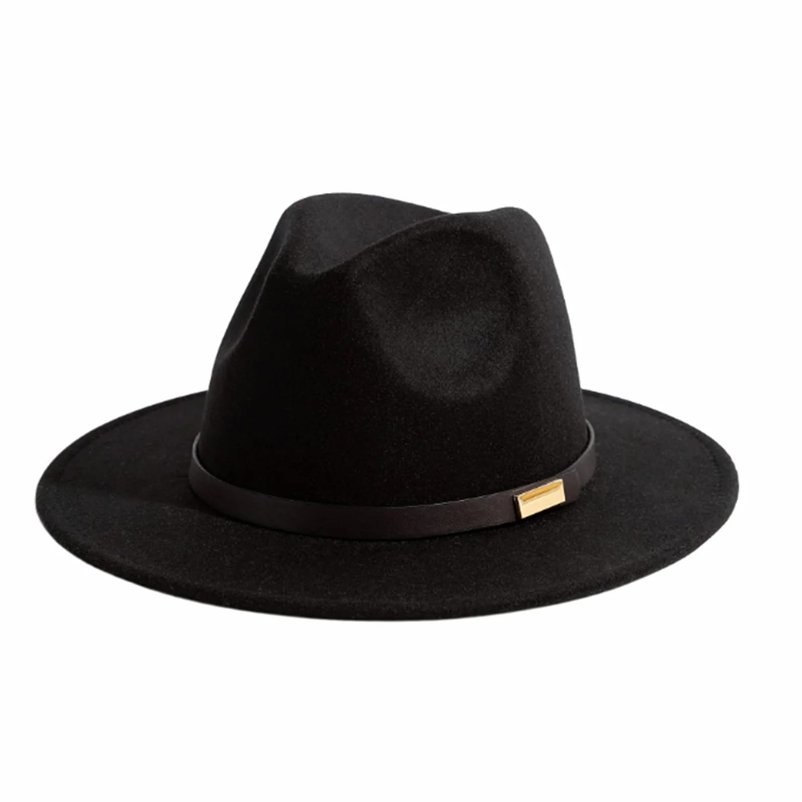 Czarny kapelusz Fedora w stylu brytyjskim dla kobiet i mężczyzn, szerokie rondo, panama, jazzowo-kowbojski kapelusz z dekoracją paska