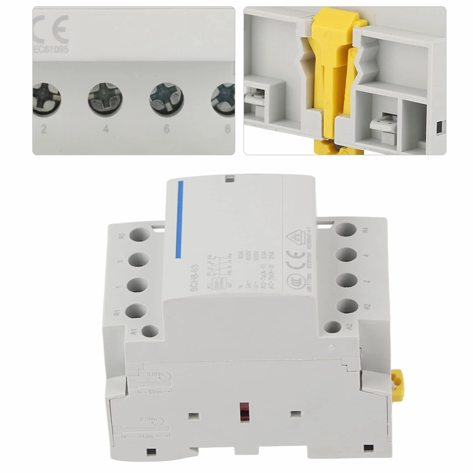 2P 63A 24V/230V 50/60Hz domowy stycznik AC, 2NO/2NC uniwersalne sterowanie obwodem, montaż na szynie DIN, energooszczędny, zamiennik silnika AC, 2-biegunowy (AC230V)