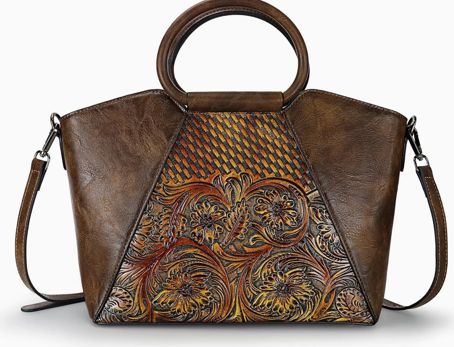 Torba damska listonoszka średnia skórzana - saszetka na ramię torebka crossbody z paskiem, Kawa