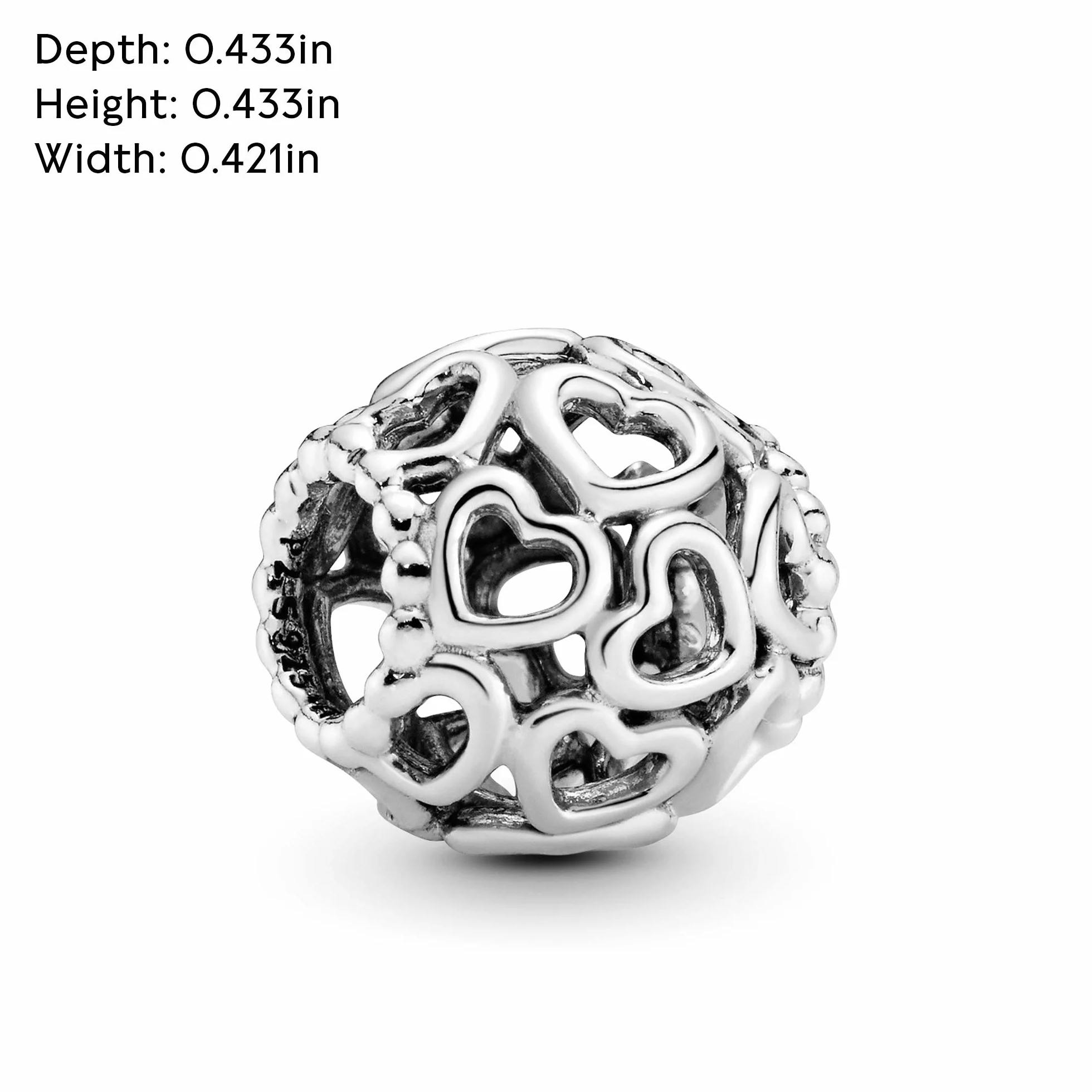 PANDORA All Over-Herzen Charm Sterling-Silber 11 x 11 x 10,7 mm (T/H/B)