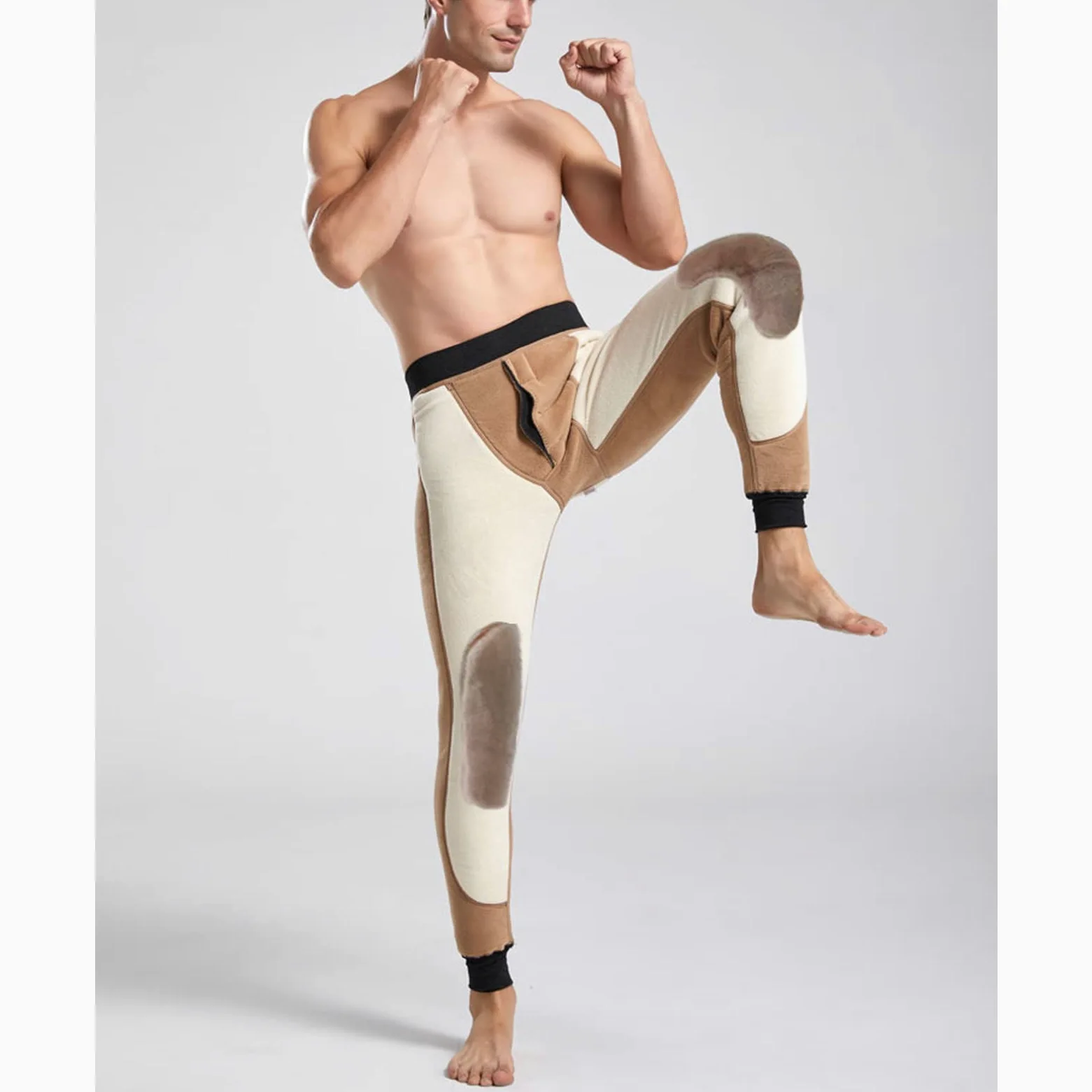 Męskie polarowe legginsy termiczne z wysokim stanem - ciężkie zimowe ciepłe spodnie dresowe z podszewką długie kalesony warstwa bazowa joggery w kolorze czarnym, rozmiar XXL