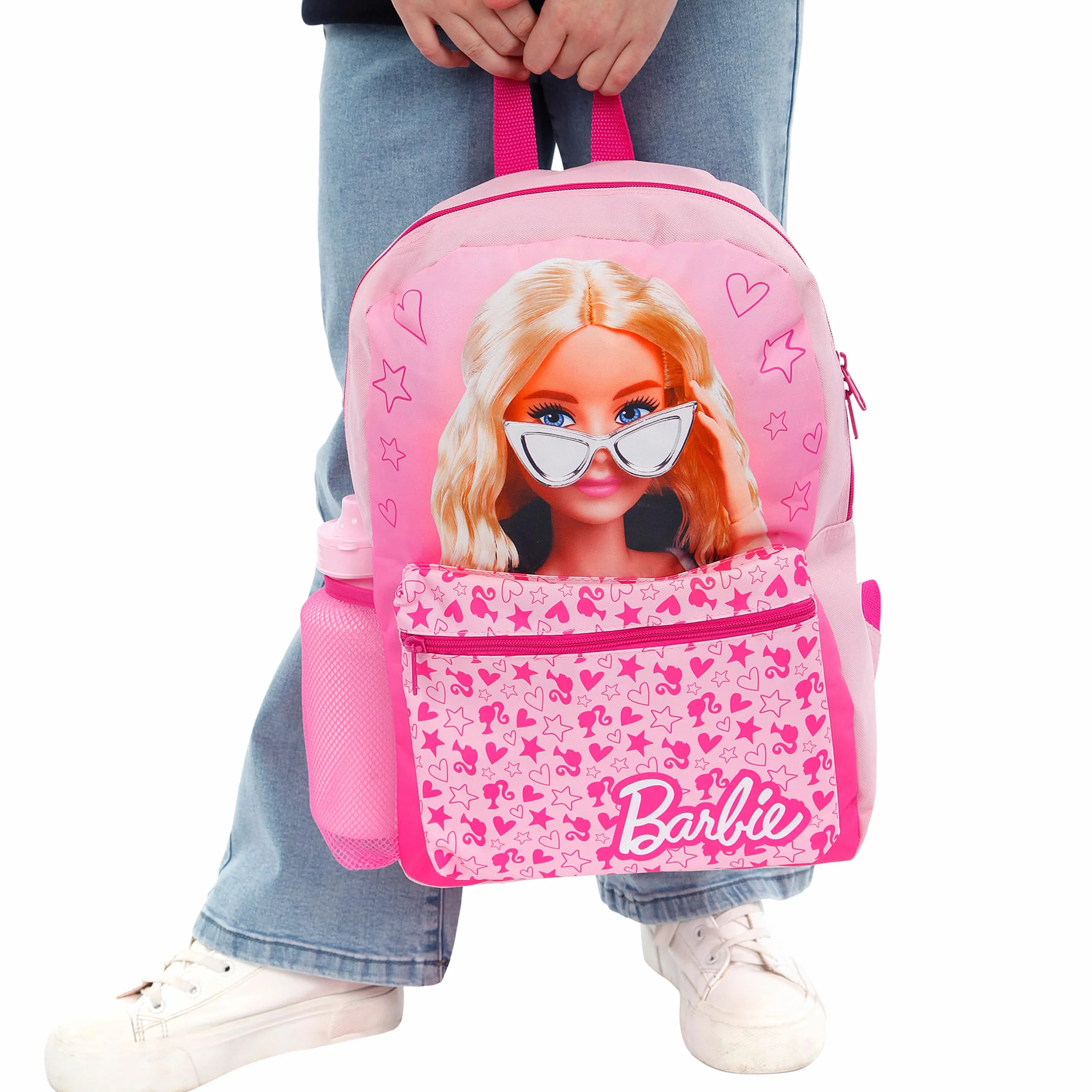Zestaw Barbie Plecak i Torba na Lunch 4 części | Zestaw Torebki Szkolnej dla Dziewczynek | Plecak dla Dziewczynek, Torba na Lunch, Butelka na Wodę i Etui na Ołówki | Oficjalne Towary | Różowy