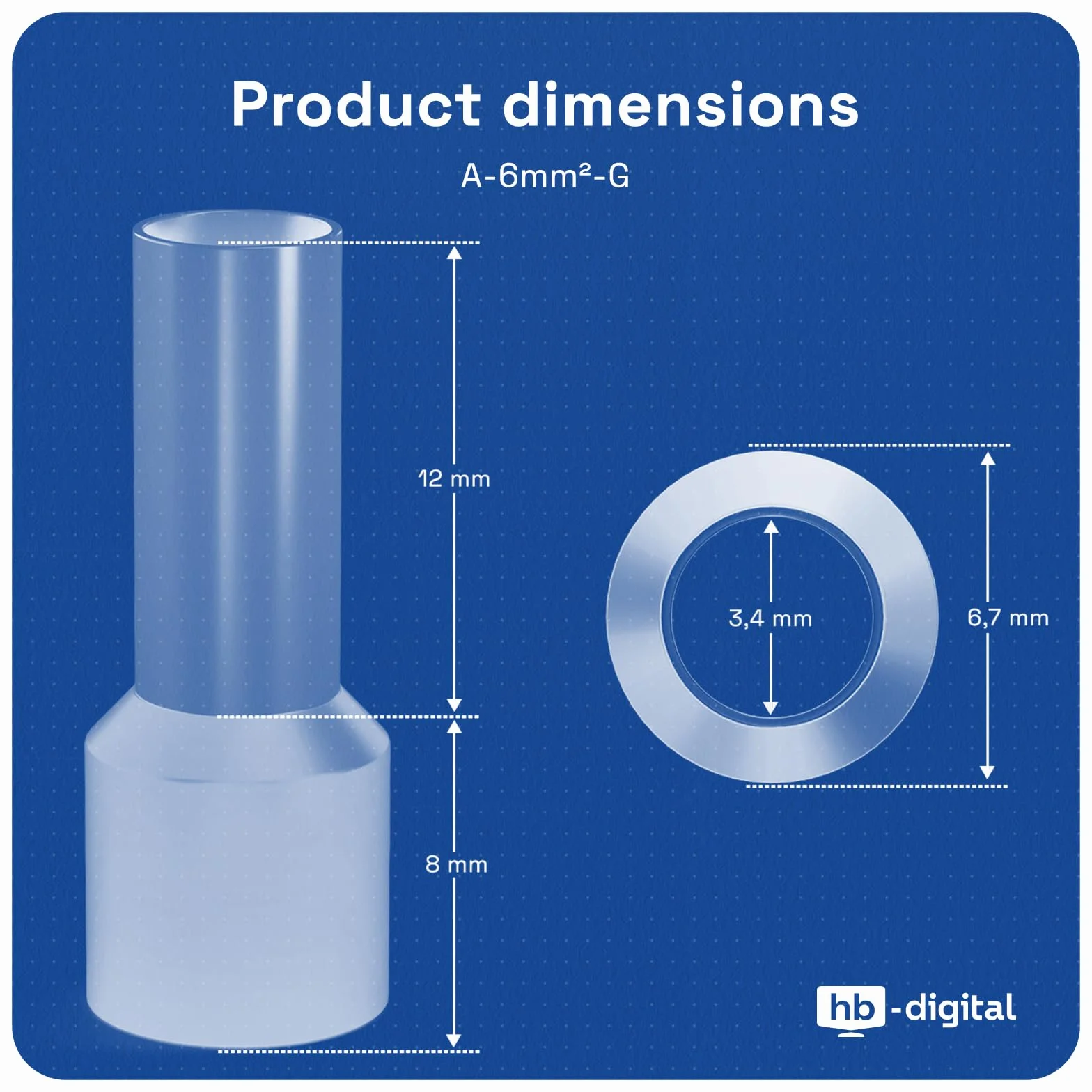 hb-digital Tuleje kablowe, izolowane, 6 mm² x 12 mm, zielona miedź, do bezpiecznych połączeń kablowych, 10 sztuk