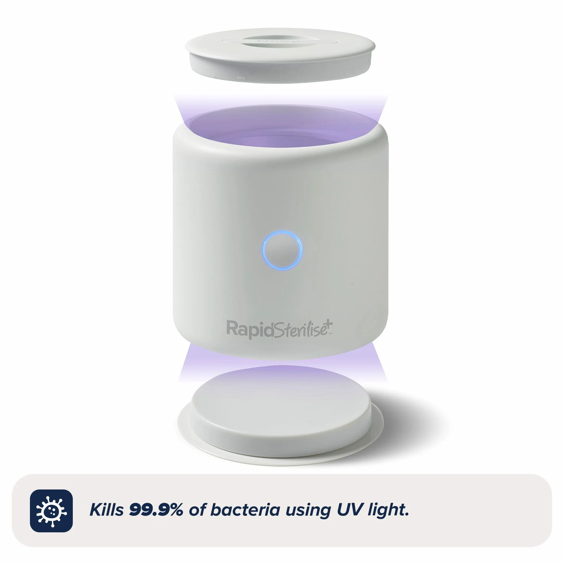 Nuby RapidSterilise+ przenośny sterylizator UV dla niemowląt, stworzony dla RapidBottle i RapidCool - 30 zastosowań na ładowanie, ładowanie przez USB, automatyczne wyłączanie, zabija 99,9% bakterii w