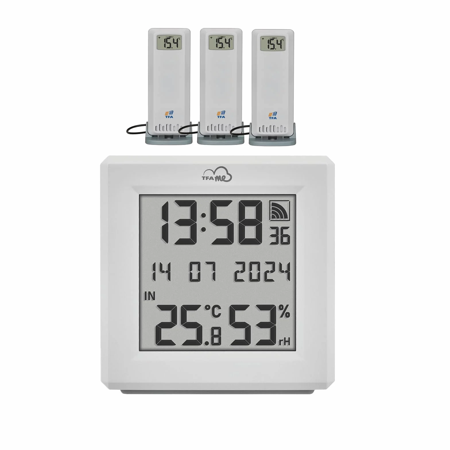 TFA Dostmann TFA.me zestaw startowy bramka z 3 nadajnikami temperatury, 35.8104, do monitorowania nadajników TFA-ID, w zestawie portal TFA.me do komputera/smartfona/tabletu, z czujnikiem kabla,