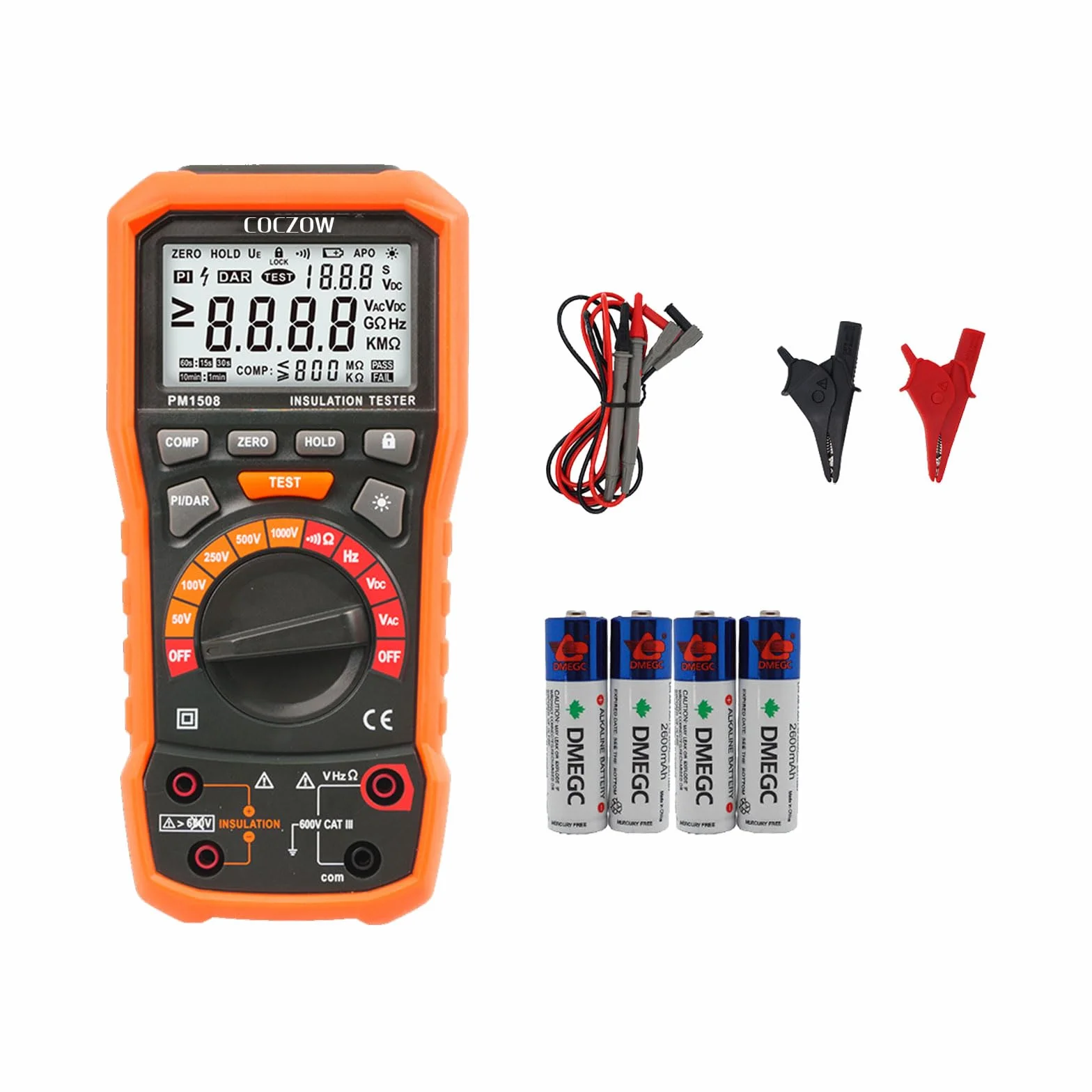 PM1508 cyfrowy miernik rezystancji izolacji 1000 V AC/DC, do 100 GΩ, z testem częstotliwości i niskiego napięcia, wyświetlacz LCD