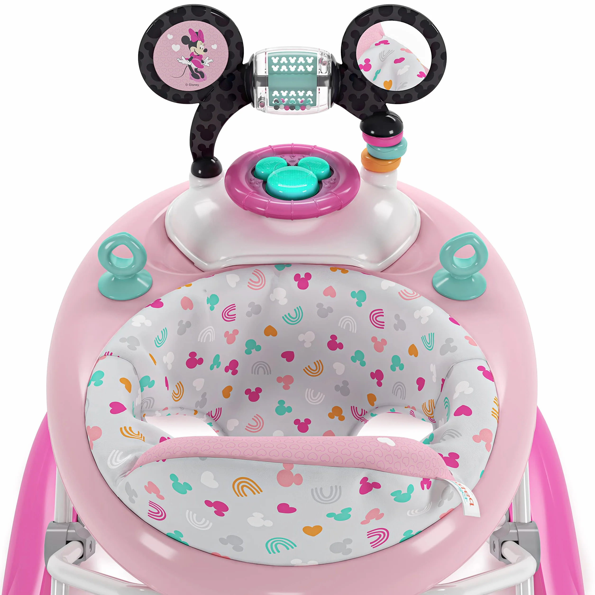 Bright Starts, Disney Baby, Minnie Forever Besties, chodzik i centrum aktywności 2 w 1, oświetlenie i muzyka, regulowana wysokość, łatwe składanie, od 6 miesięcy