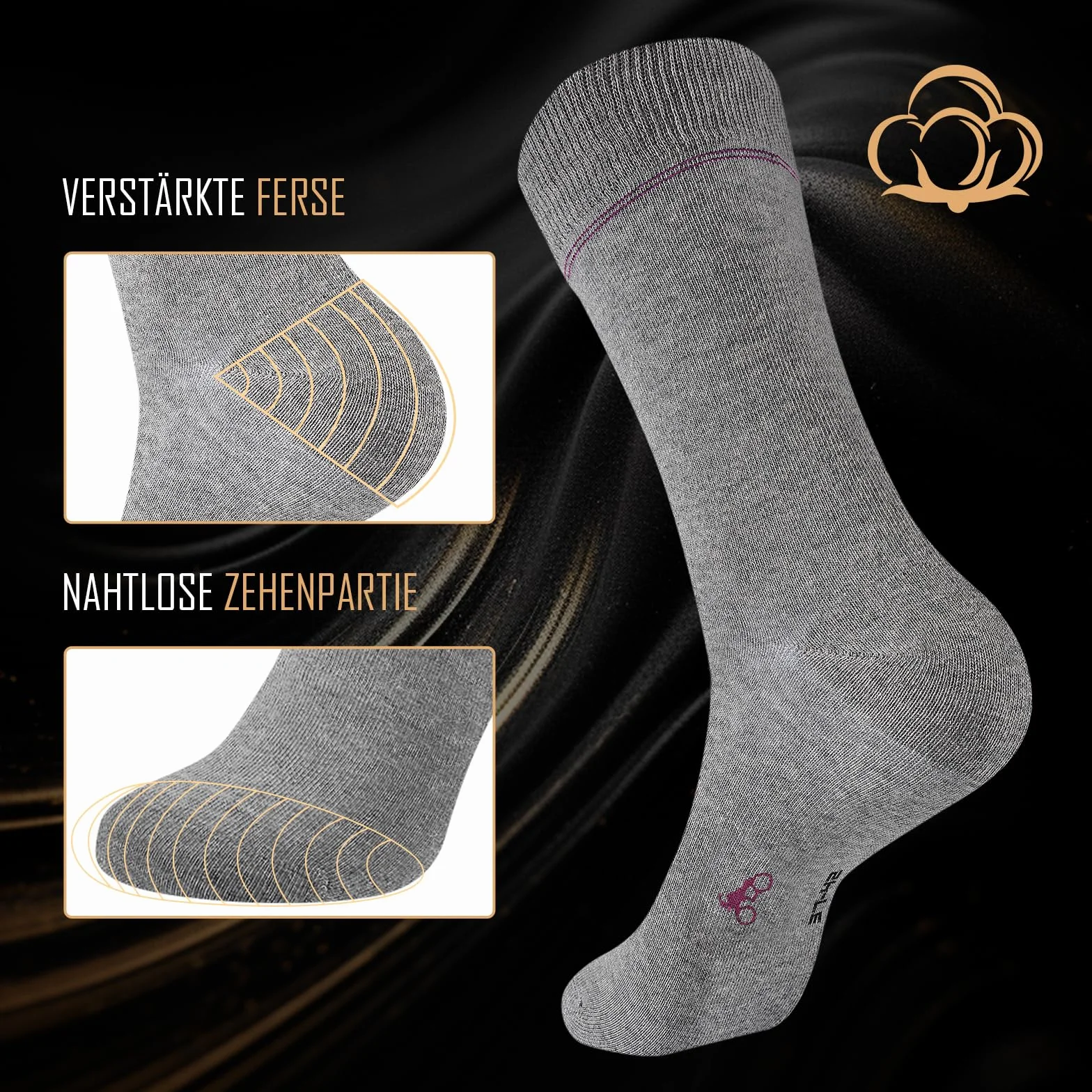 Skarpetki Męskie Socken – 6 Par Biznesowych z Bawełny Oddechowej, bez Dokuczliwych Szewów. Idealne na Co Dzień i Wolny Czas, w Pudełku Podarunkowym. Perfekcyjny Prezent.