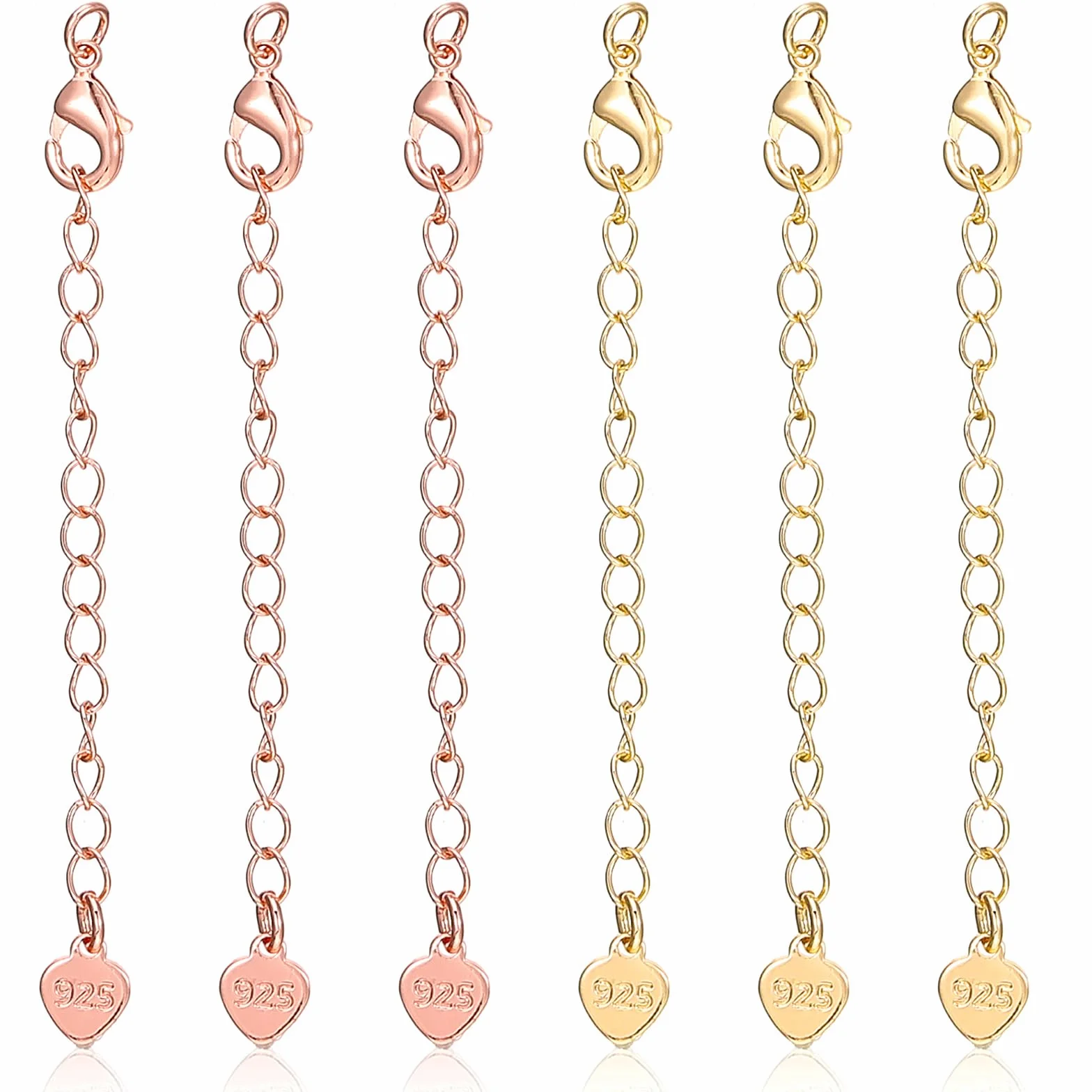 Tyqour 6 sztuk złotych przedłużek do łańcuszka, 6,5 cm, przedłużenie łańcuszka, łańcuszek na kostkę, bransoletka, łańcuszek przedłużający do produkcji biżuterii, serce pozłacane przedłużenie łańcuszka