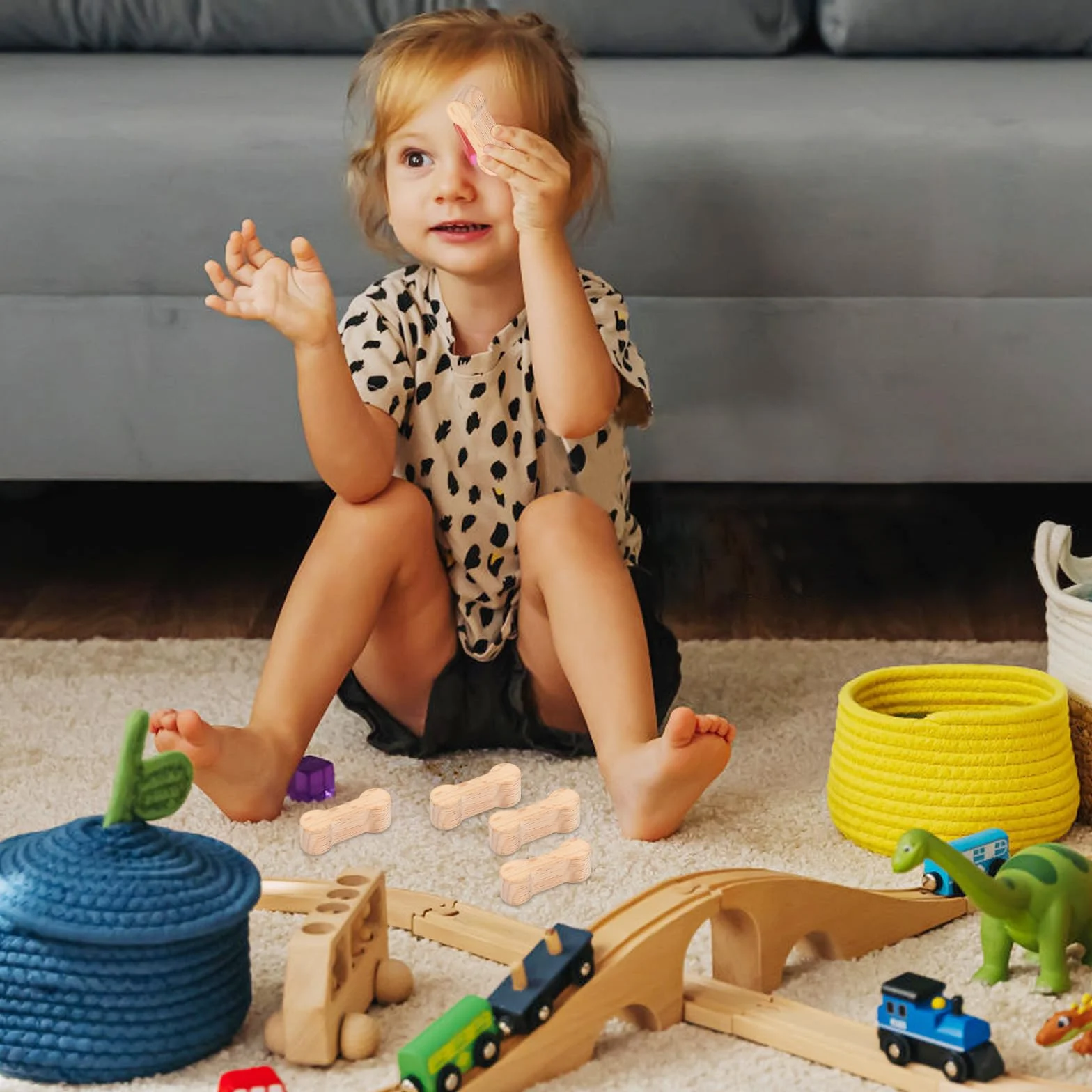 Zestaw 10 uniwersalnych łączników, drewnianych szyn i kości dla psów, kompatybilne z Brio Lillabo, Melissa, Thomas, IKEA