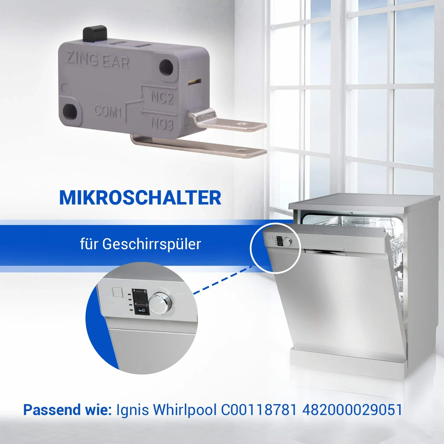 VIOKS Mikro przełącznik 250 V 16 A zamiennik do Whirlpool C00118781 482000029051 mikroprzełącznik mini mikroprzełącznik wyłącznik krańcowy do zmywarki