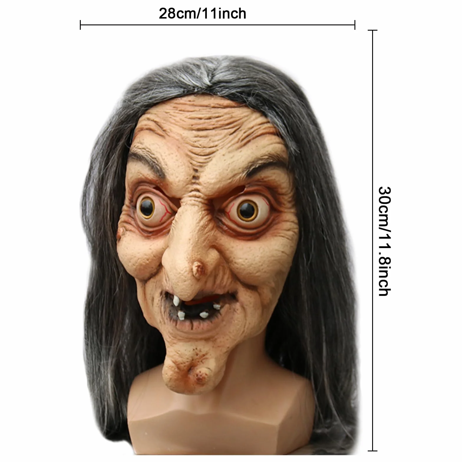 Maska czarownicy na Halloween, lateksowa, realistyczna, z długimi włosami