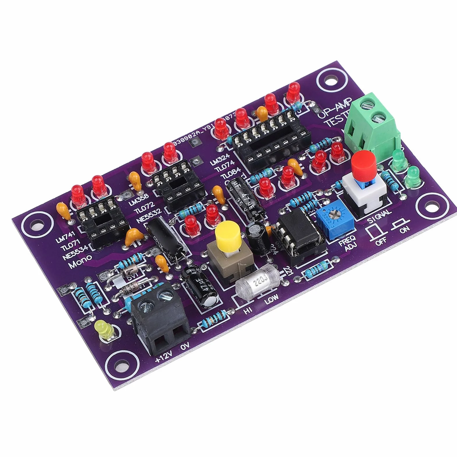 Moduł Testowy OP AMP Test Obwodu Wzmacniającego Płytka Testowa Wzmacniacza Operacyjnego dla Pojedynczego Podwójnego Quada DC12V T2 Tester