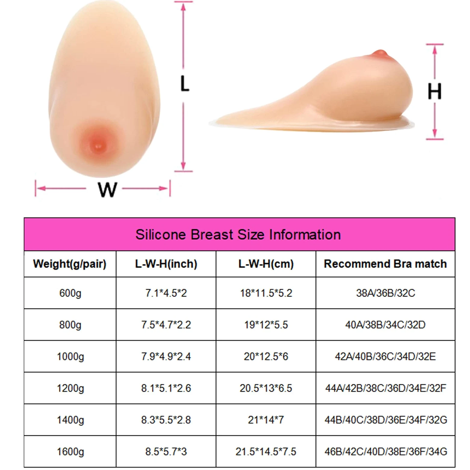 Silikonowe Protezy Piersi Dla Kobiet Samoprzylepne Wkładki Do Biustonoszy Po Mastektomii Akcesoria Dla Osób Transpłciowych Cosplay(1000g/pair, Nude)