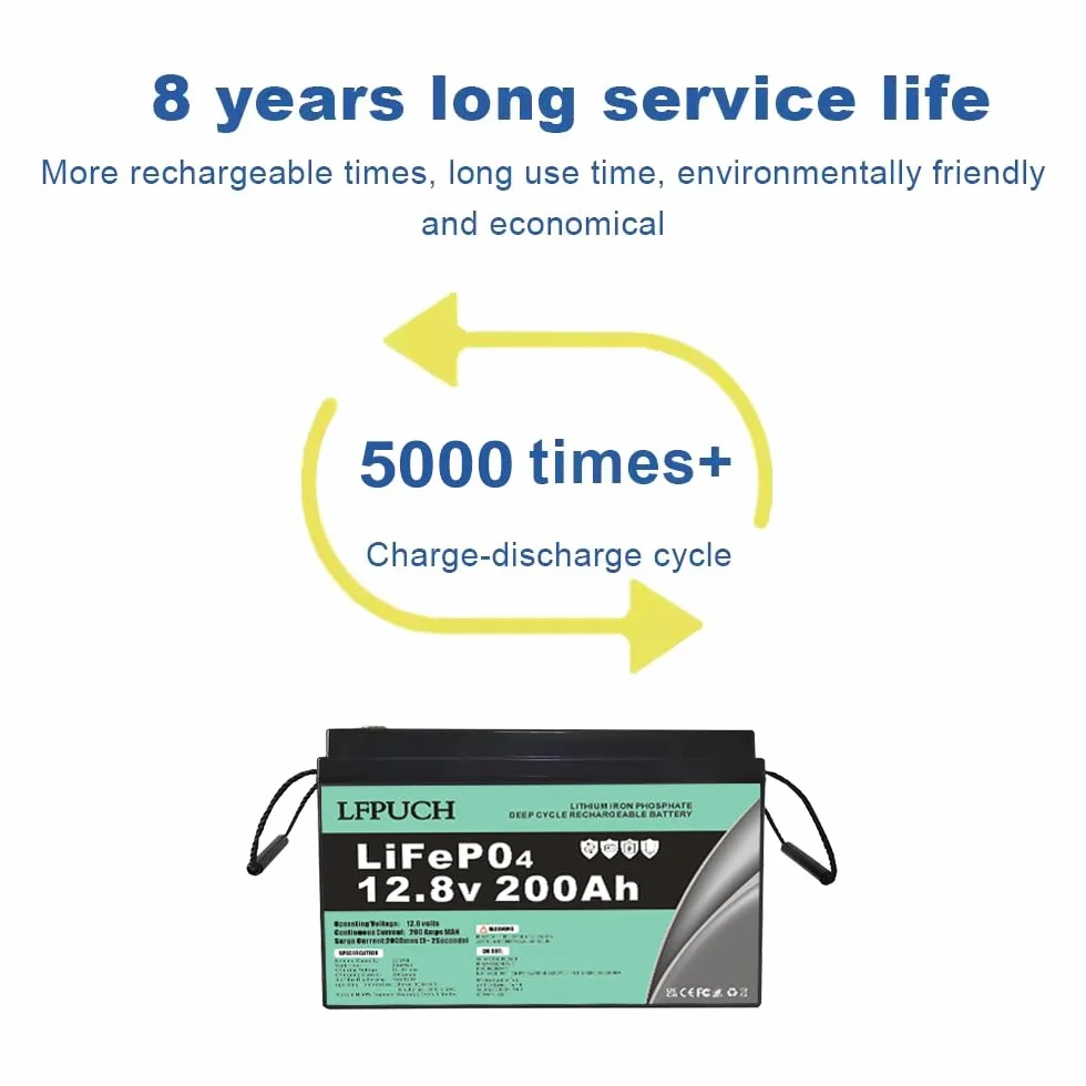 Leisure Bateria，Battery Akumulator LiFePO4 12V 200Ah litowo-żelazowo-fosforanowy zamiast akumulatora samochodowego AGM o głębokim cyklu, Nadaje się do systemów fotowoltaicznych, kempingów itp.
