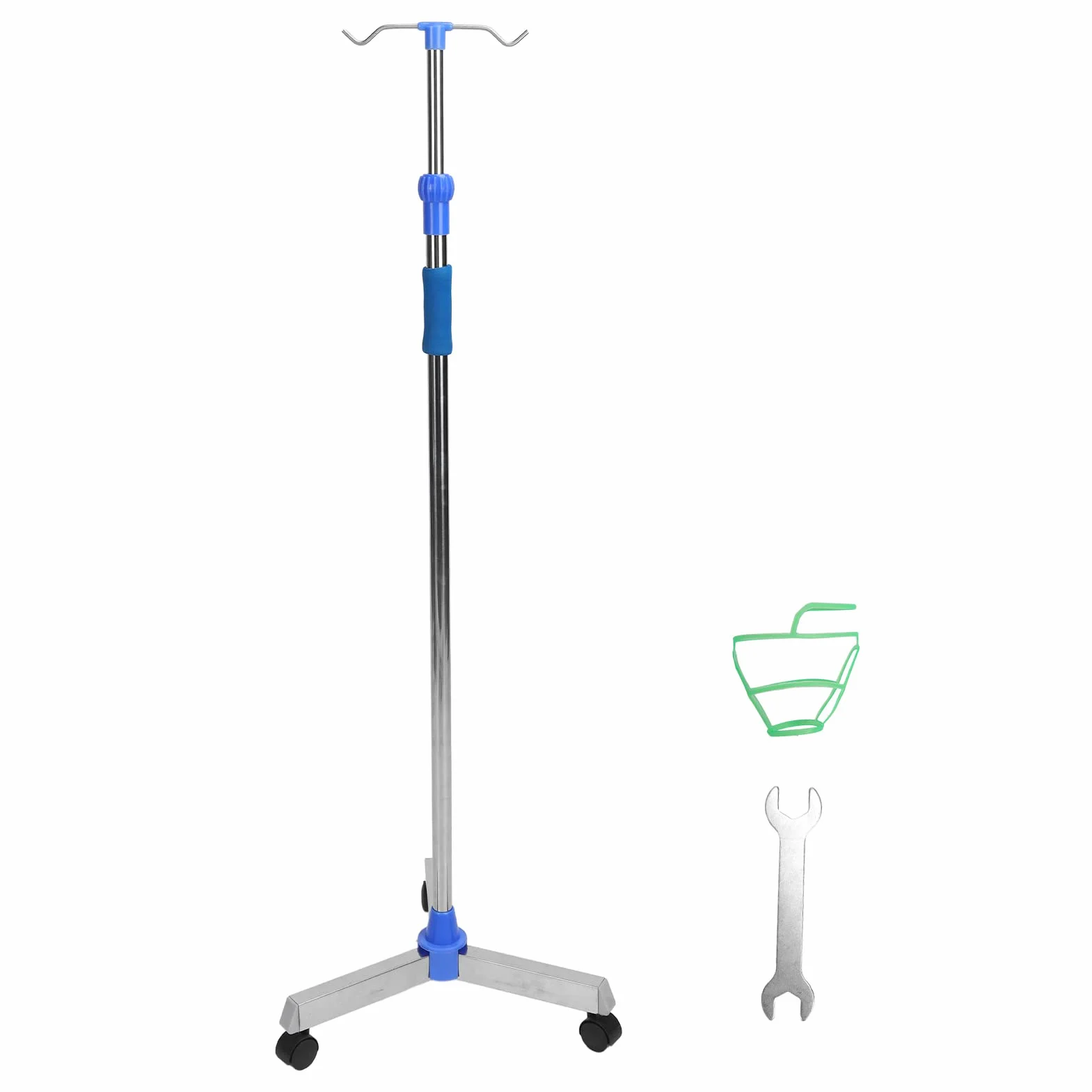 Stojak na KroplóWkę, Regulowany Stojak na KroplóWkę ze Stali Nierdzewnej Stojak na KroplóWkę ze Stali Nierdzewnej z 2 Haczykami i KółKami do Kliniki Domowej PrzenośNy Stojak na Stojak na KroplóWkę