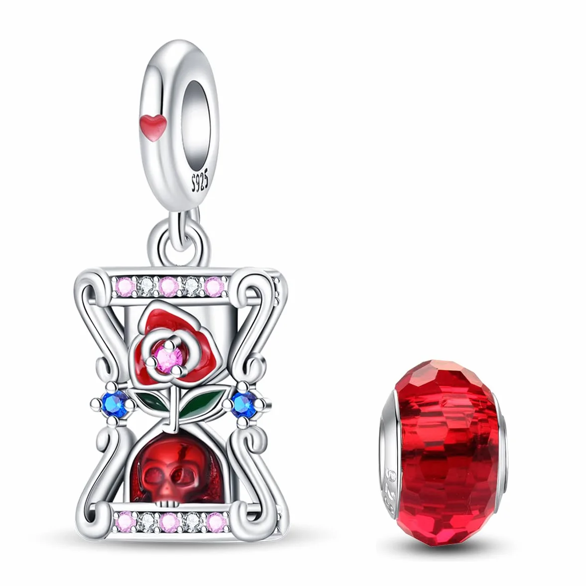 HappyStar Srebro wysokiej próby 925 wysokiej próby, zawieszka w kształcie kwiatu róży w kształcie mapy tarota, zawieszka koralik charms dla kobiet, do bransoletek Pand