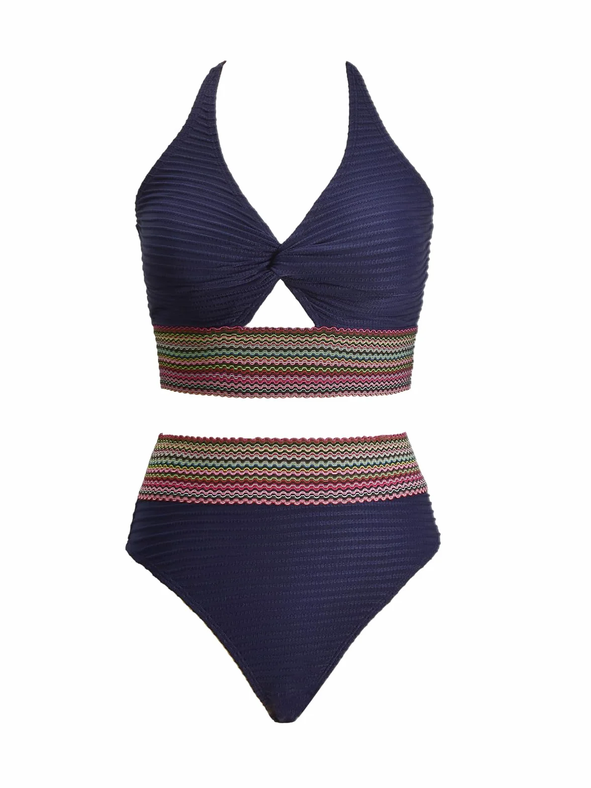 CUPSHE Damskie zestawy bikini dwuczęściowy strój kąpielowy z wysokim stanem Twist wycięcie dekolt w serek strój kąpielowy dziurka od klucza