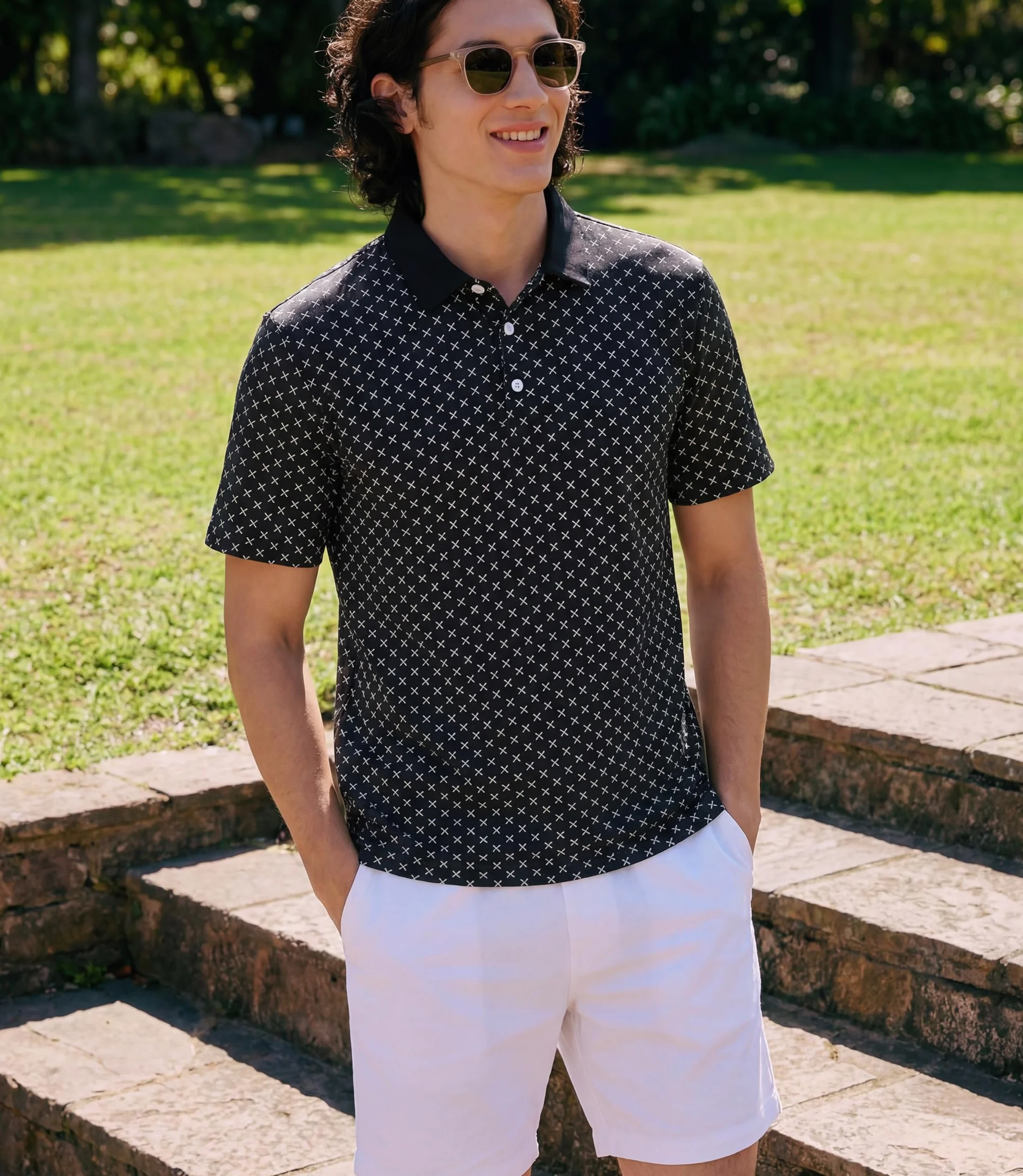 GLESTORE Męska koszulka polo z krótkim rękawem Koszulki polo dla mężczyzn, Black, L
