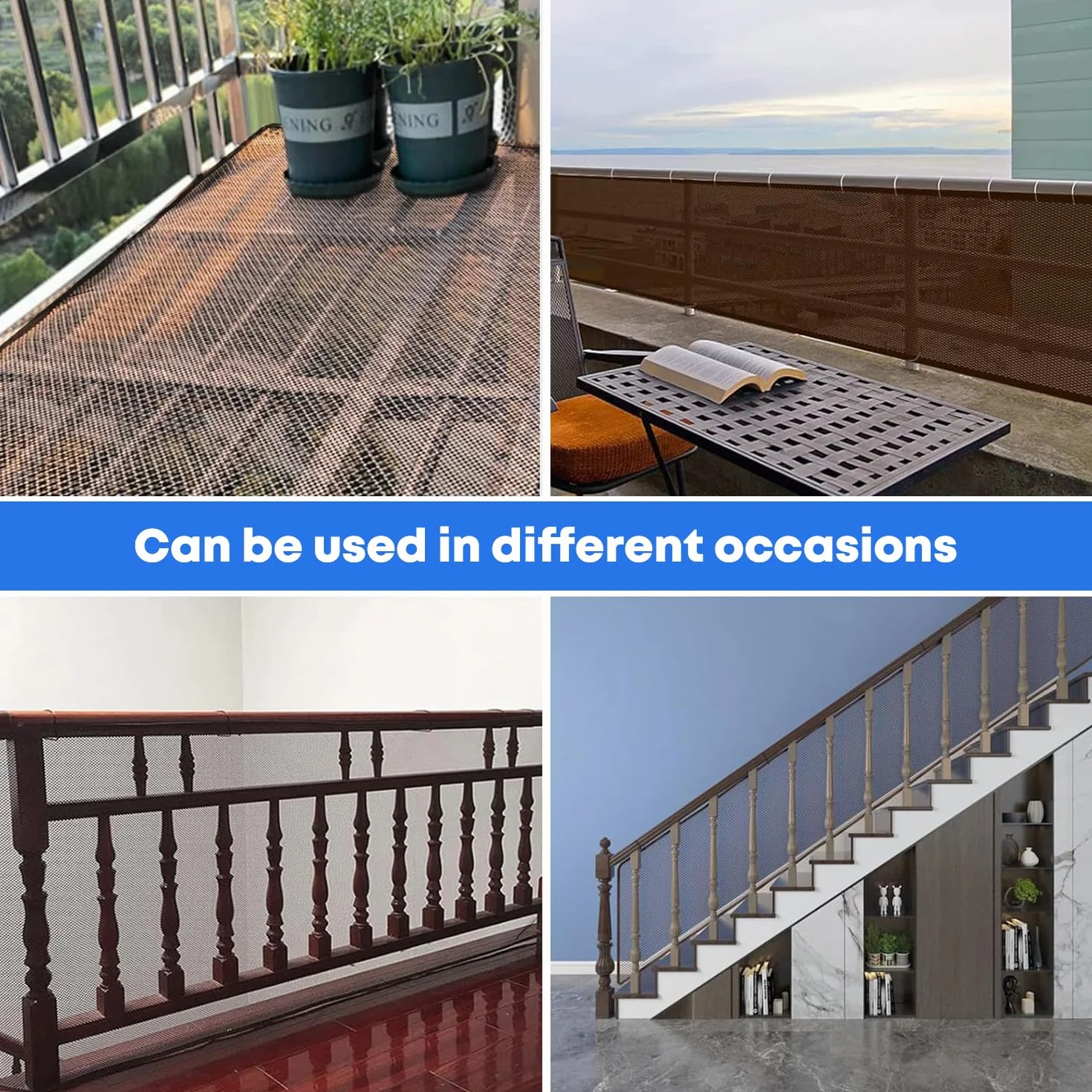 Siatka balkonowa dla niemowląt, Siatka Securite Schody, siatka bezpieczeństwa dla dzieci Do balustrady schodów (kawa, S (300 x 90 cm)