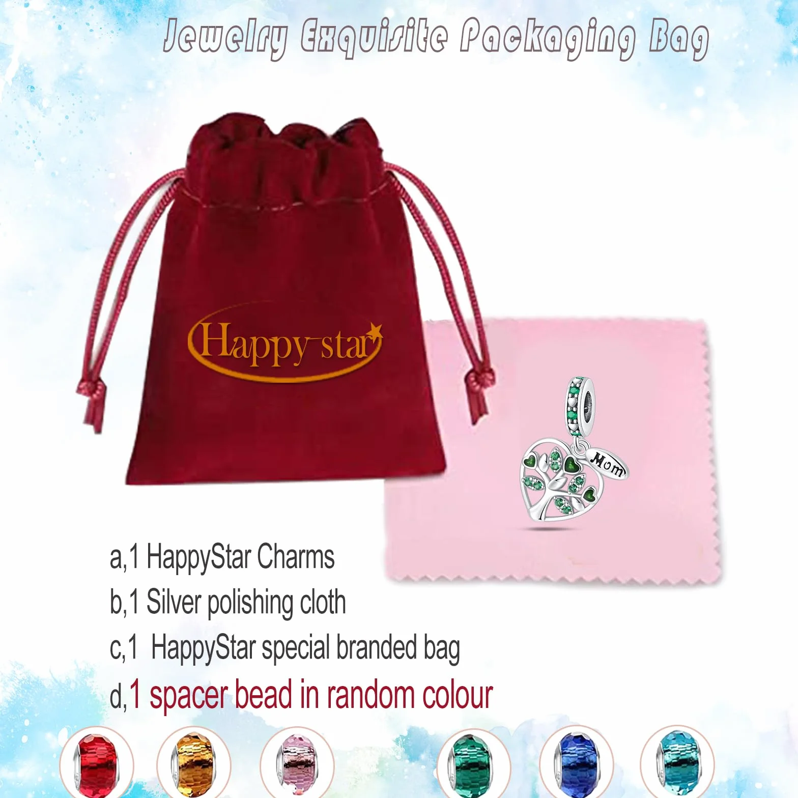 HappyStar Srebro 925 Charms Wisiorki Koraliki do Bransoletek Pandora Prezent na Dzień Matki