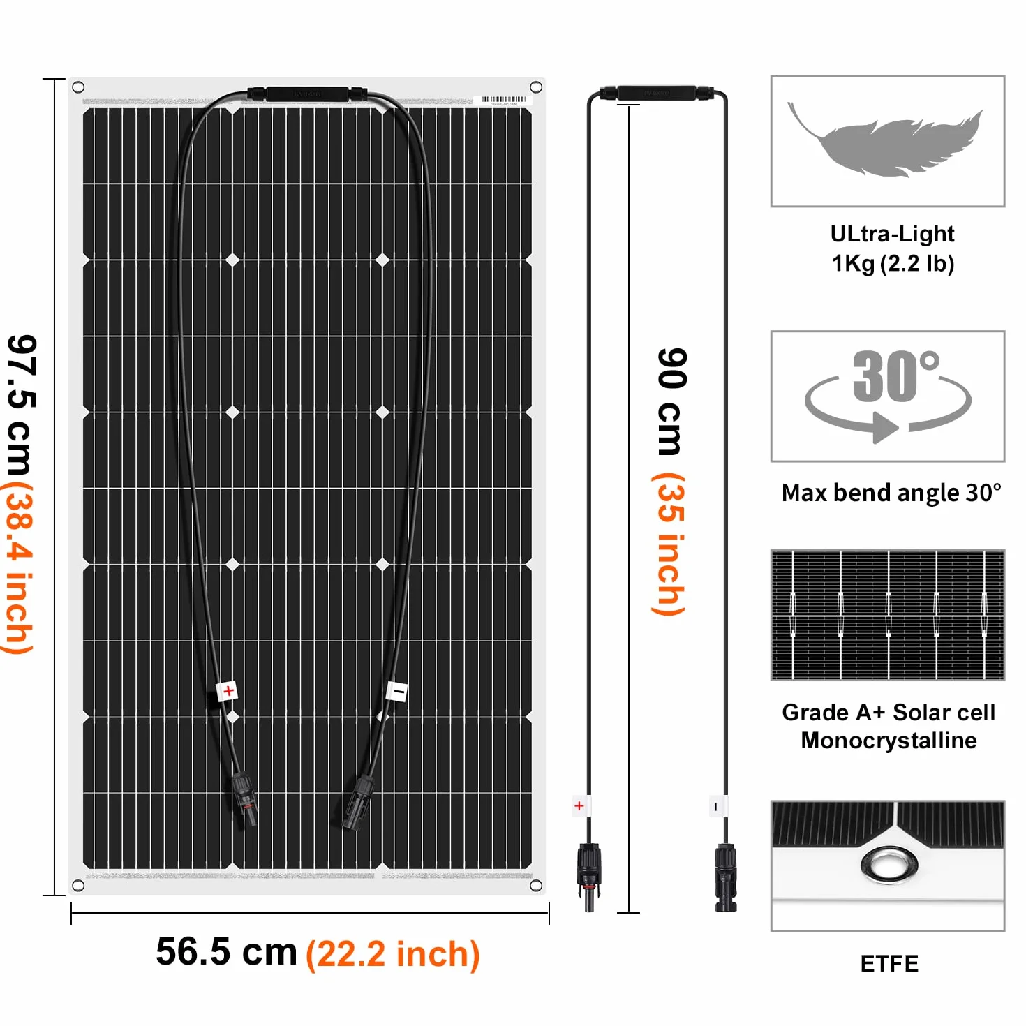 DOKIO 2 x panel solarny 100 W, elastyczny, mono, 200 W, 12 V, moduł solarny, idealny do przyczep kempingowych, na kemping, do szopy ogrodowej