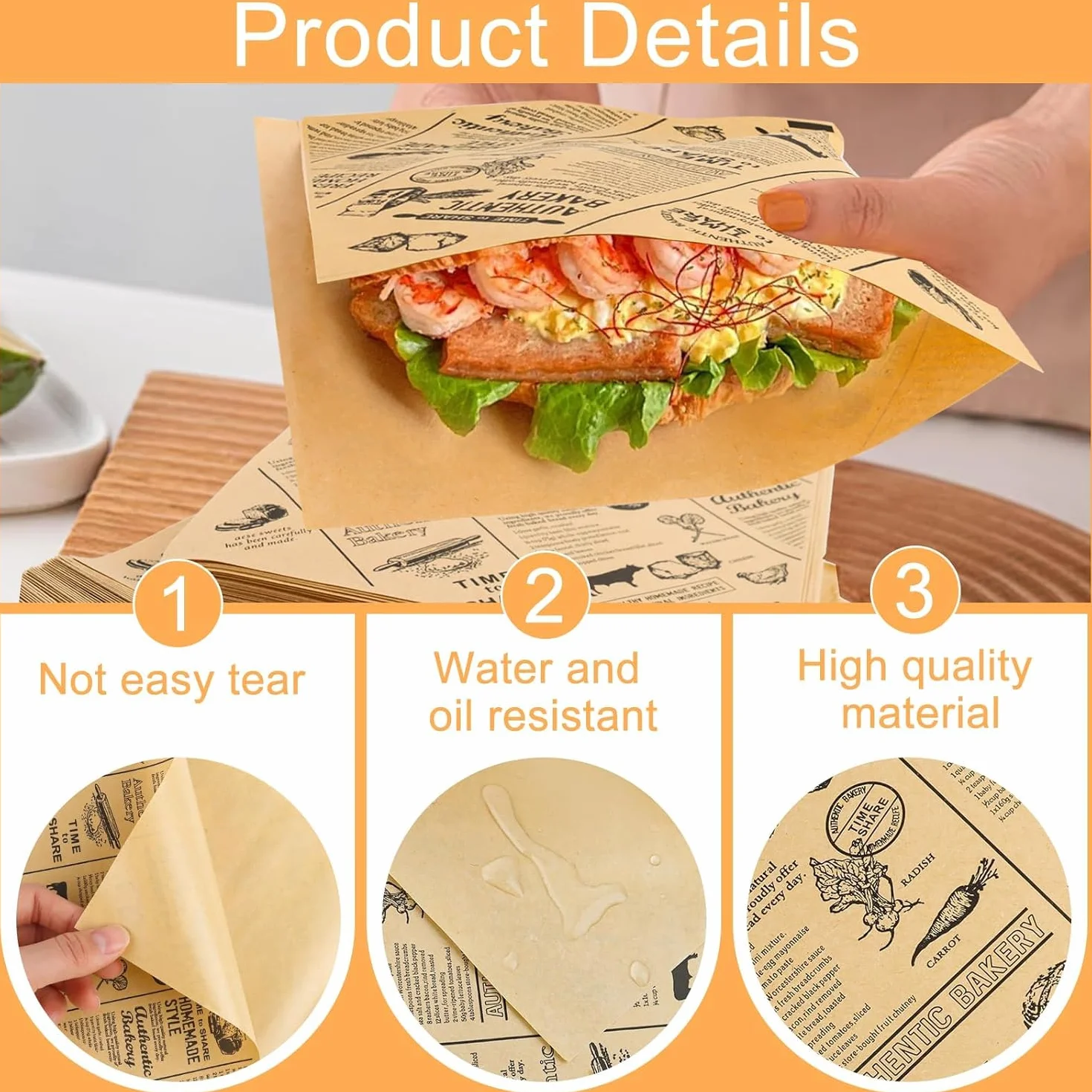 200 sztuk papieru do burgerów, do hamburgerów, kanapek, wrapów i frytek, odporne na tłuszcz, papier spożywczy na przekąski, piknik, imprezę i do gastronomii (15 x 15 cm)