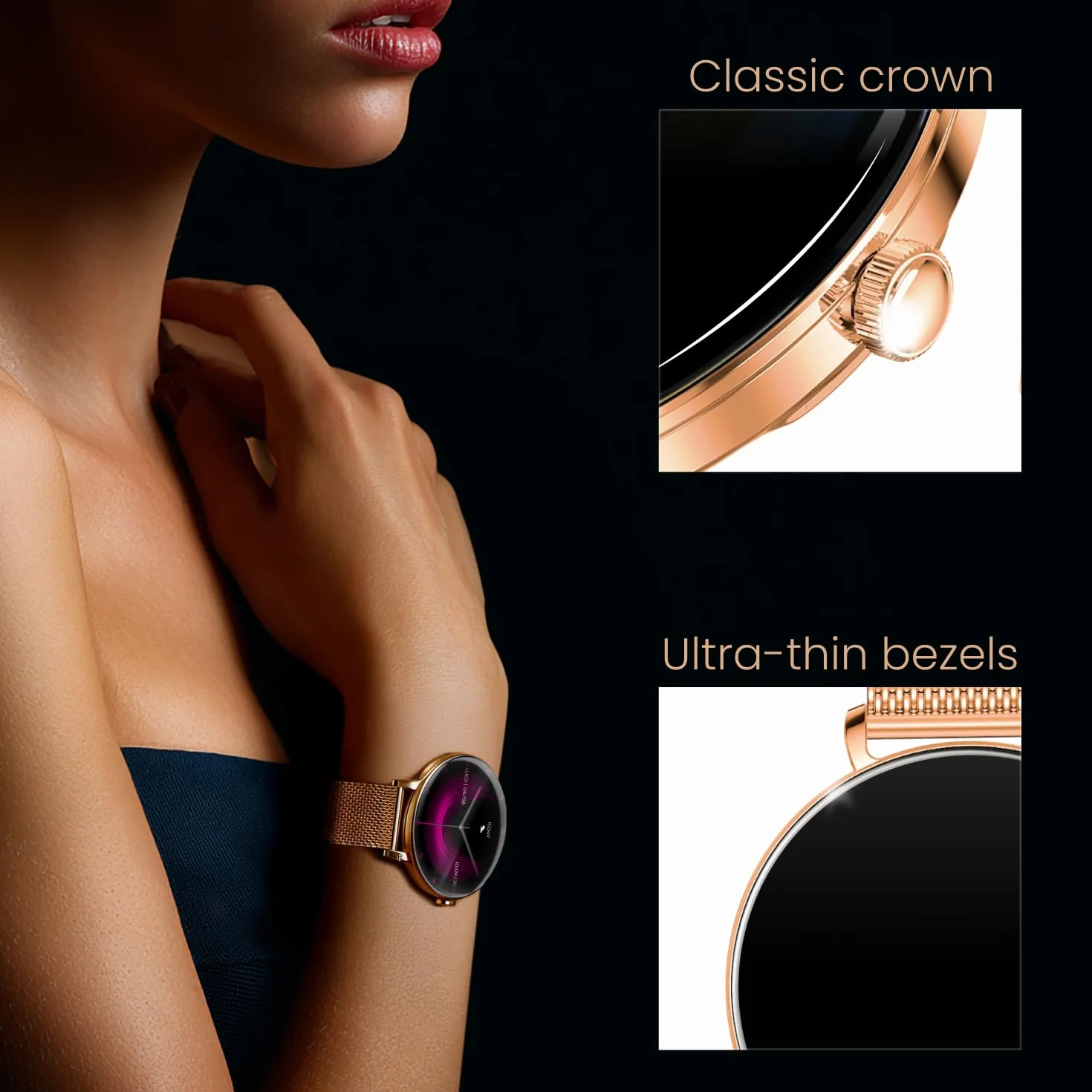 Forever Smartwatch Lucca SB-370 - Zegarek Damski z Funkcją Dzwonienia, Wodoodporny, Sportowy, Kobiecy Dodatek, Dwa Paski, Modny Wzór Panterka, Rosegold, Zegarek na Ręke
