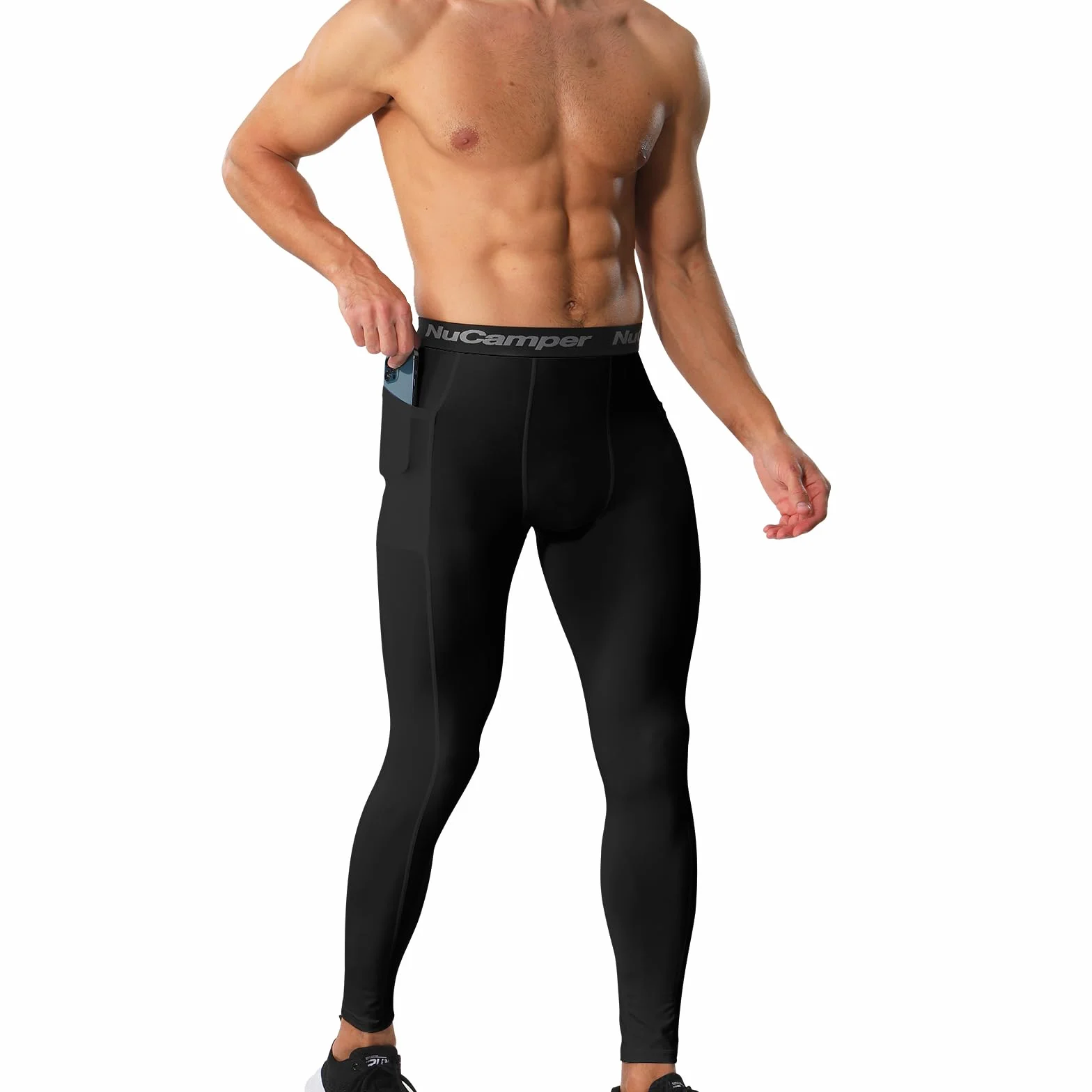 NuCamper Spodnie Kompresyjne Męskie z Kieszeniami, Sportowe Legginsy, Długie Spodnie do Biegania, Oddychające, Szybkoschnące, Warstwa Bazowa Spodnie do Biegania, Treningu, Sportu, Jogi, Koszykówki