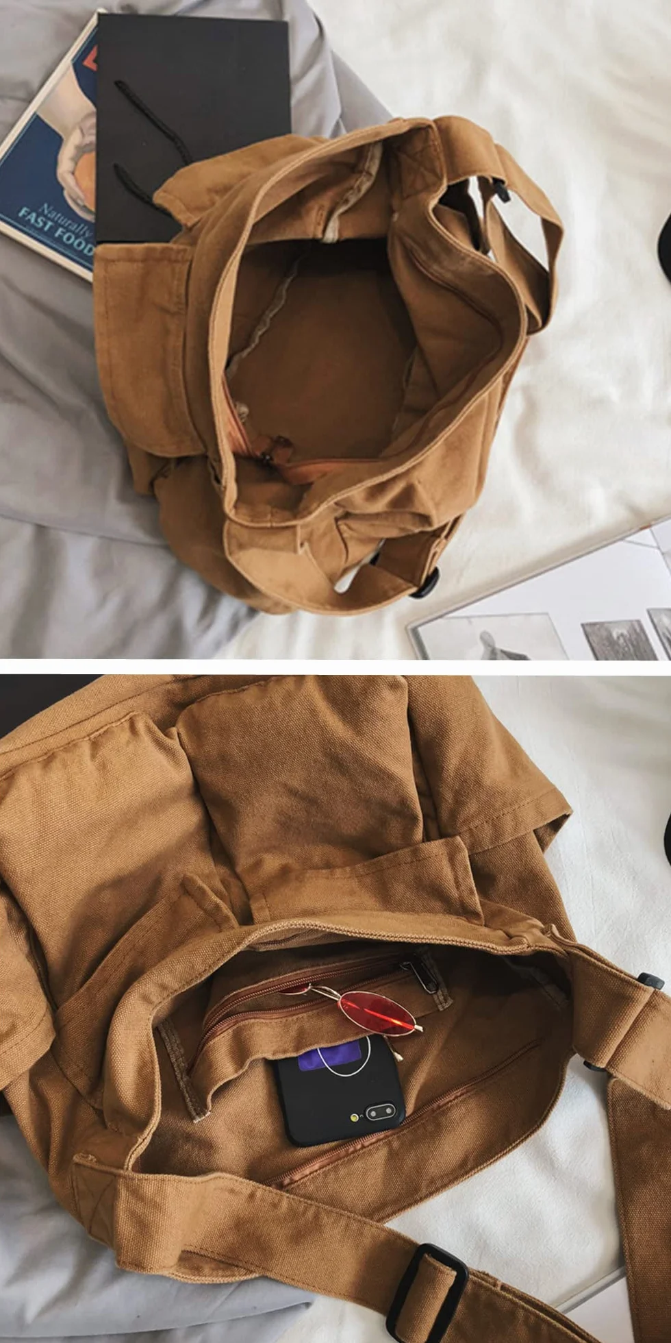 HUALEENA płócienna torba crossbody dla kobiet, duże torby kurierskie, podróżna torba na ramię, wiele kieszeni, ZIELONY, Large