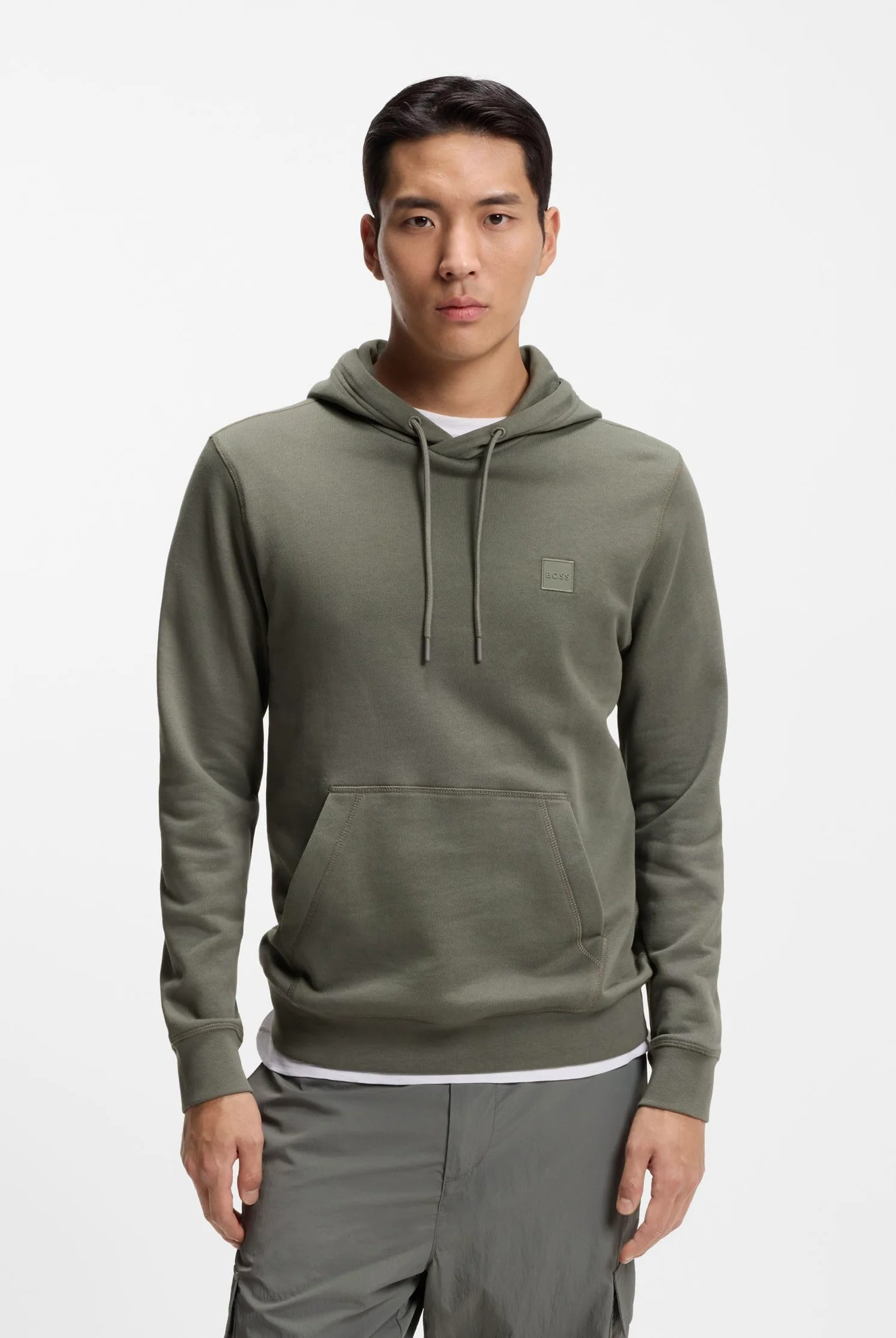 BOSS Męska bluza z kapturem Wetalk z bawełny Terry z naszywką z logo, Open Grey76, L