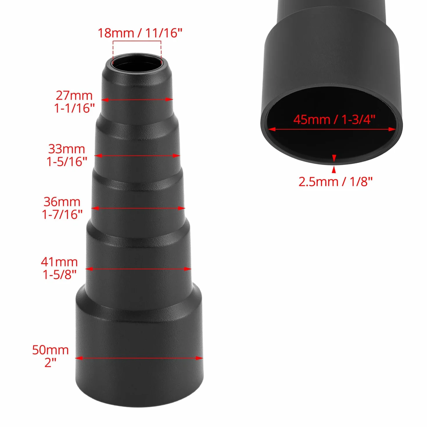 QWORK 2 adaptery do odkurzacza, uniwersalny adapter węża 23 mm, 30 mm, 34 mm, 42 mm, 50 mm